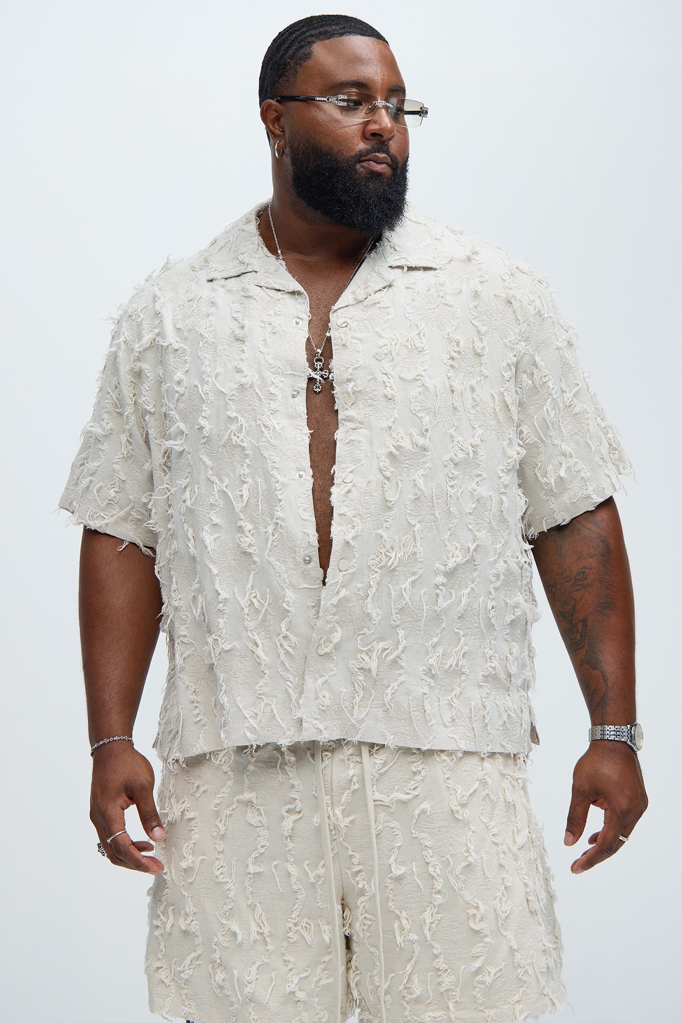 Frayed Jacquard Linen Shirt - Off White - Image 5