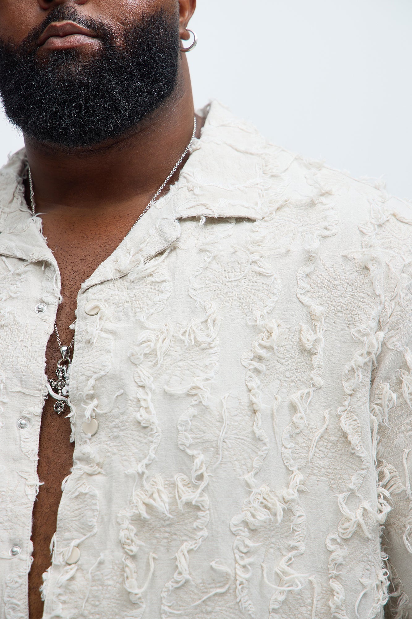 Frayed Jacquard Linen Shirt - Off White - Image 7