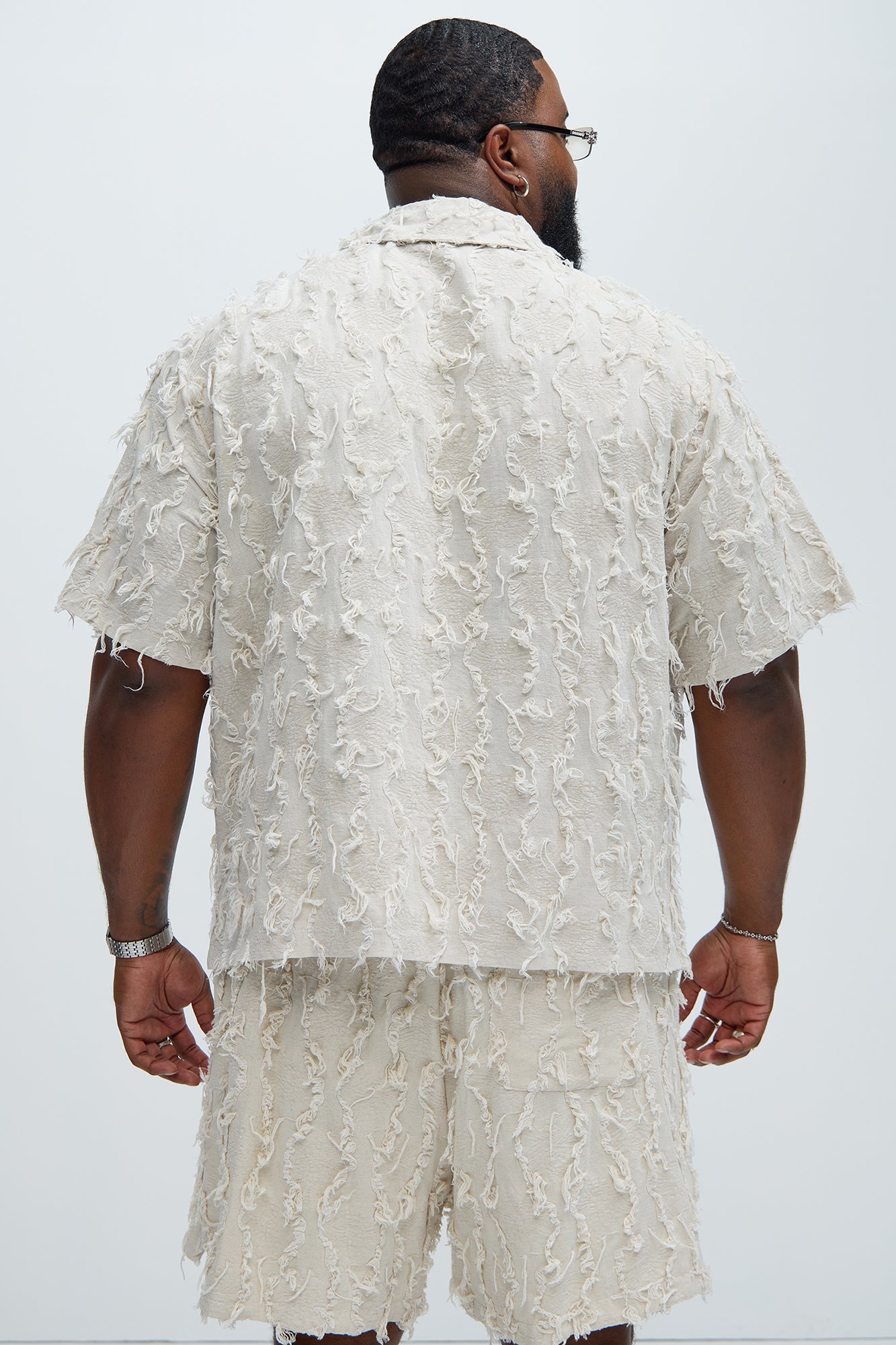 Frayed Jacquard Linen Shirt - Off White - Image 8