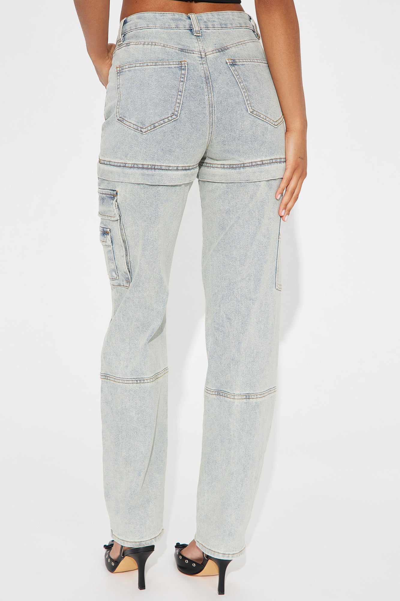 Late Nigh Confessions Convertible Stretch Cargo Jeans - Light Wash - Image 4