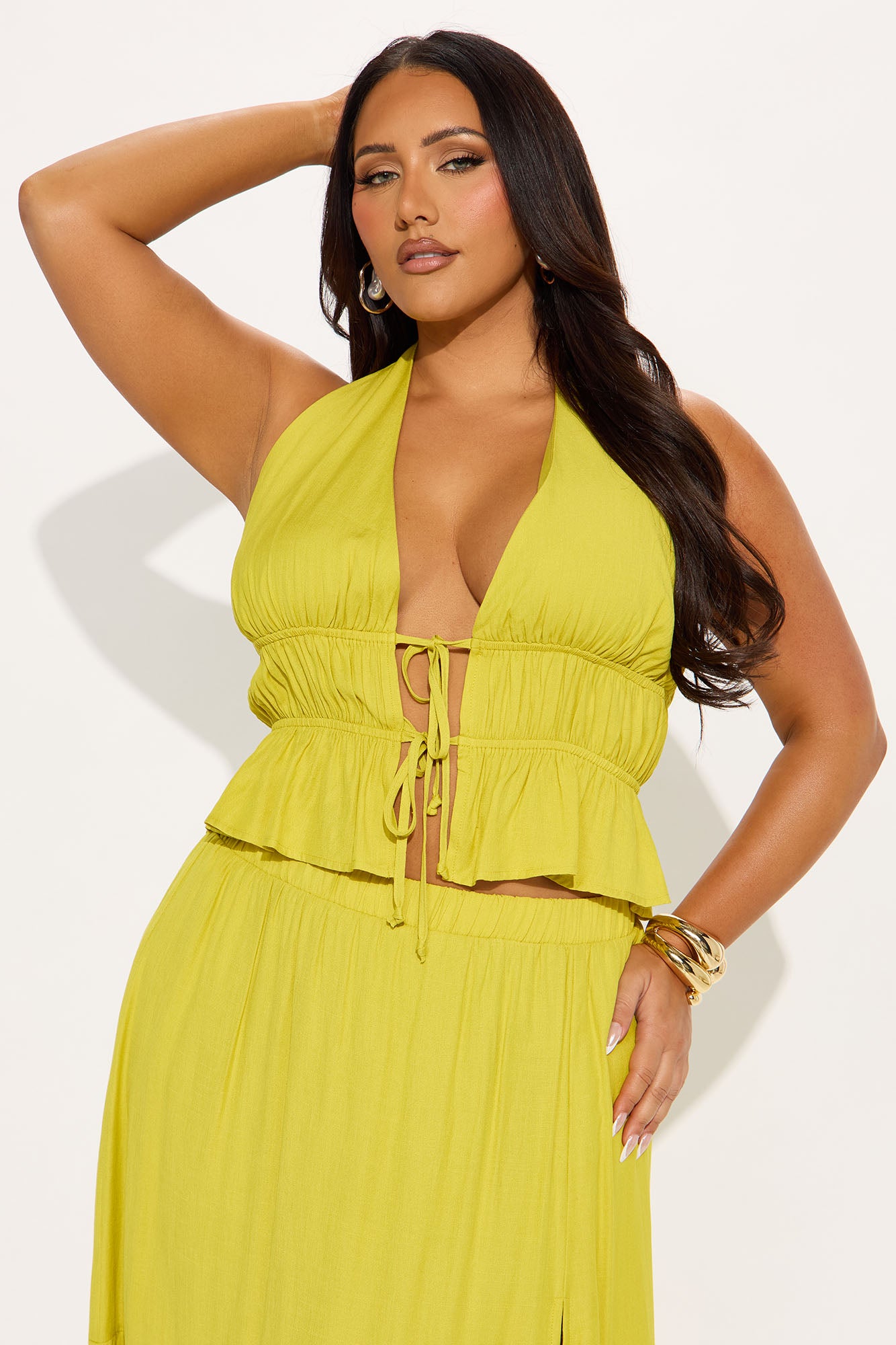 Valerie Boho Linen Skirt Set - Chartreuse - Image 5