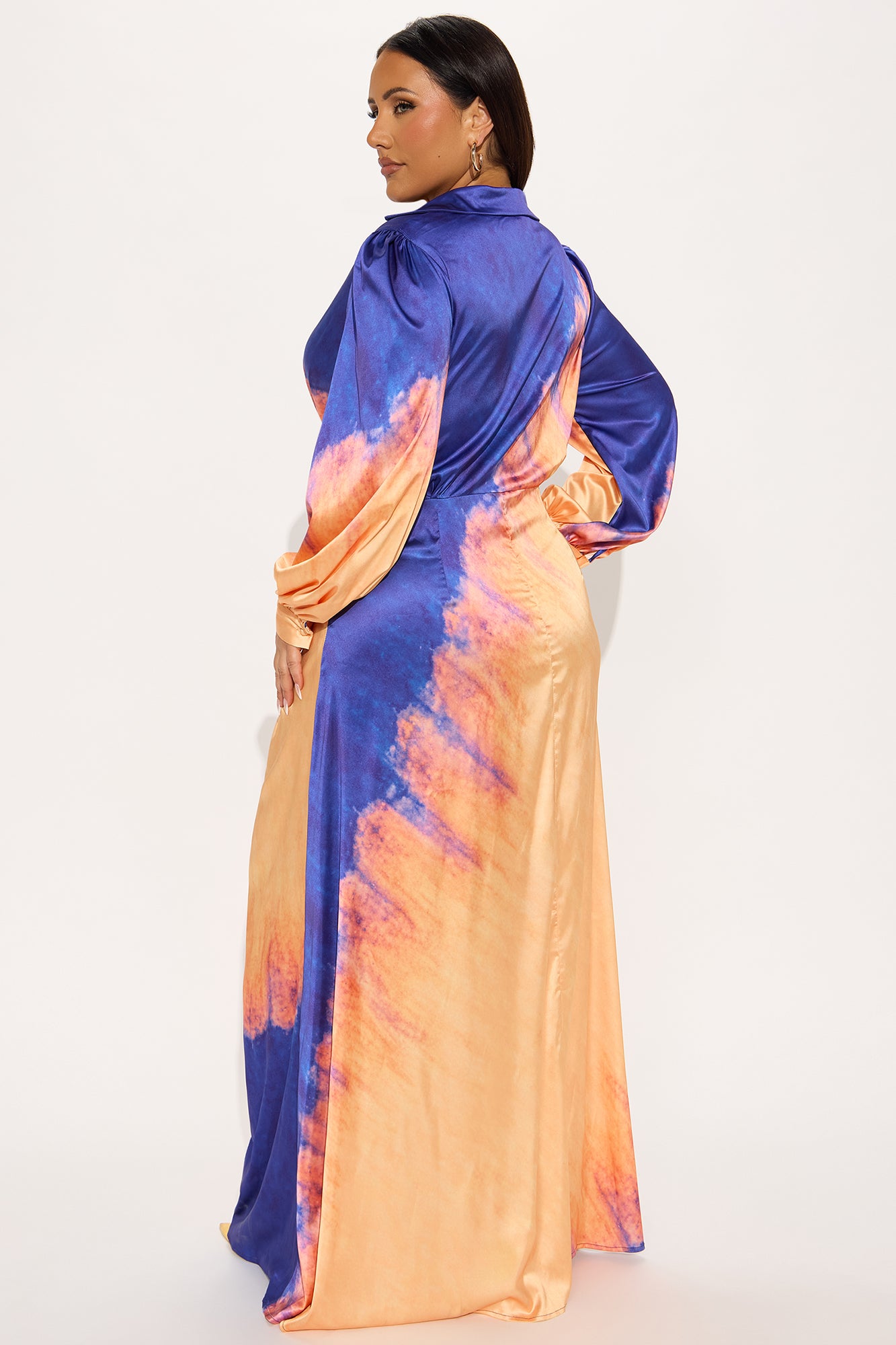 Cabo Sunsets Satin Maxi Shirt Dress - Blue/combo - Image 6