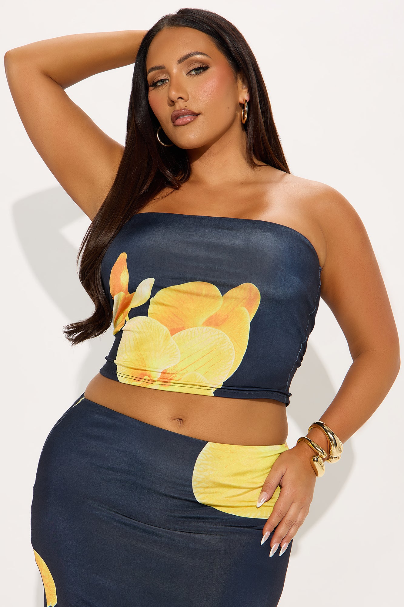 Orchid Dreams Floral Tube Top and Maxi Skirt Set - Black/Yellow - Image 5