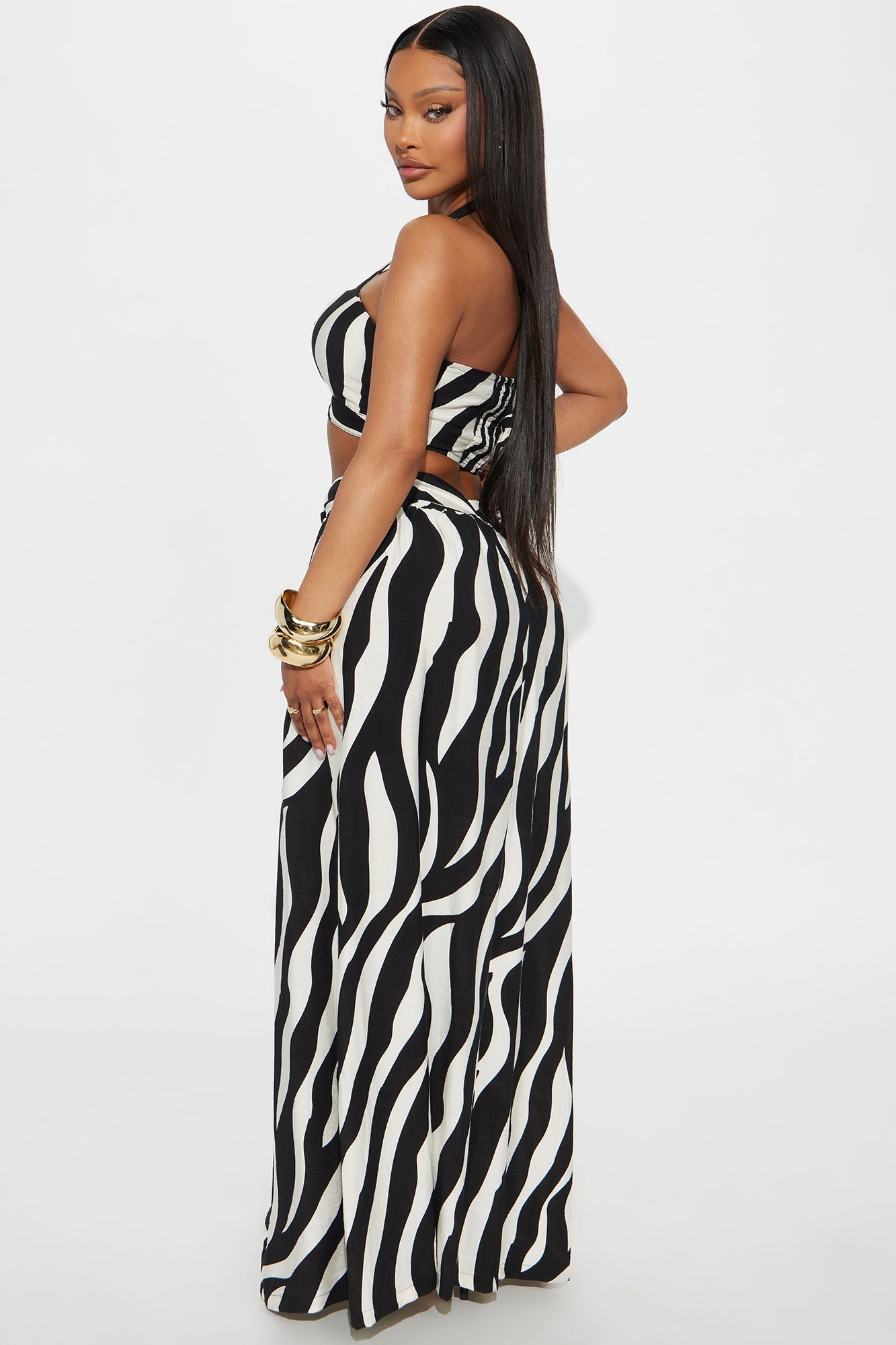Sea Breeze Linen Maxi Skirt Set - Black/White - Image 3