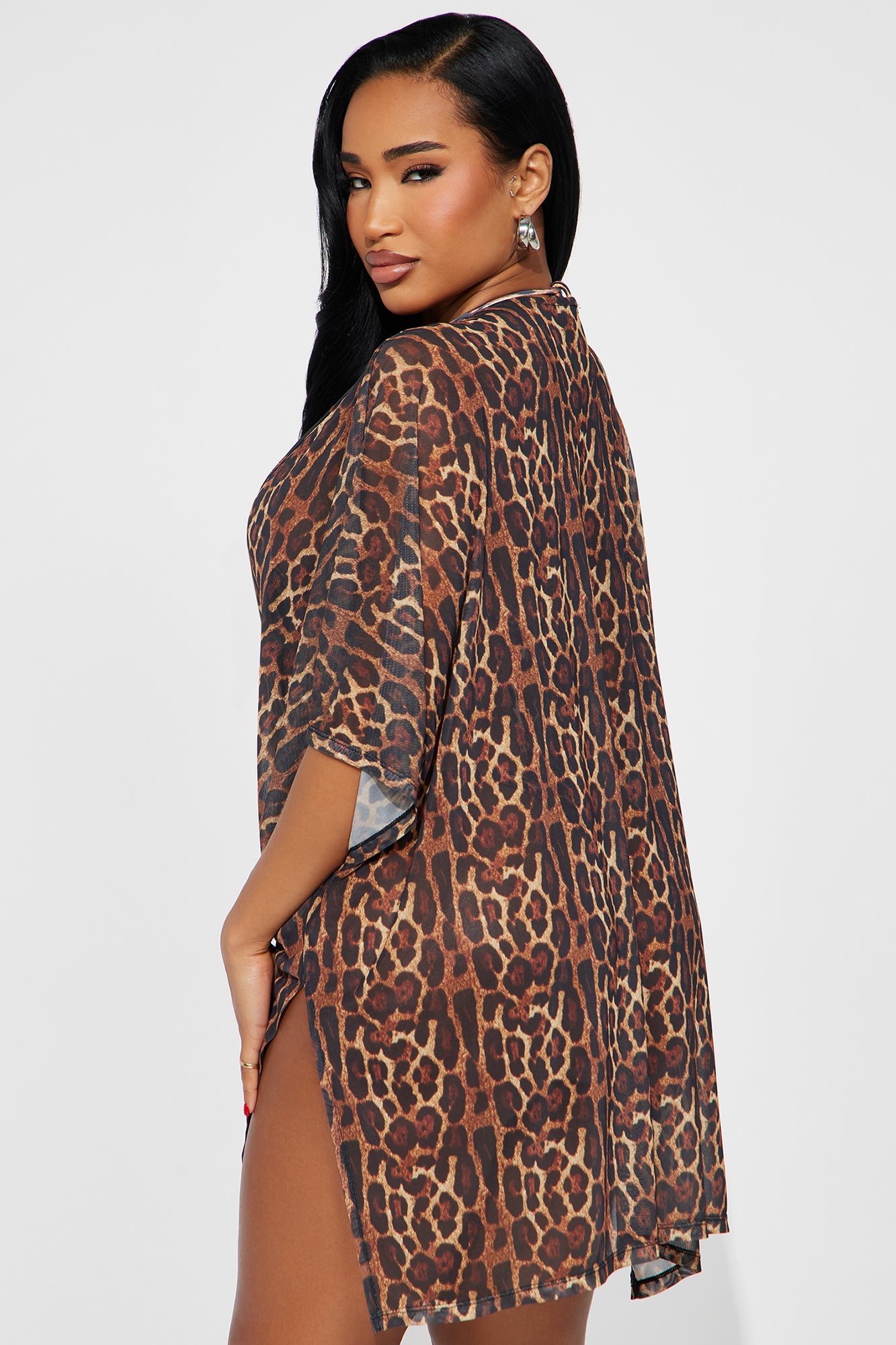 Maui Mix And Match Mesh Cover Up Kimono - Brown/combo - Image 3