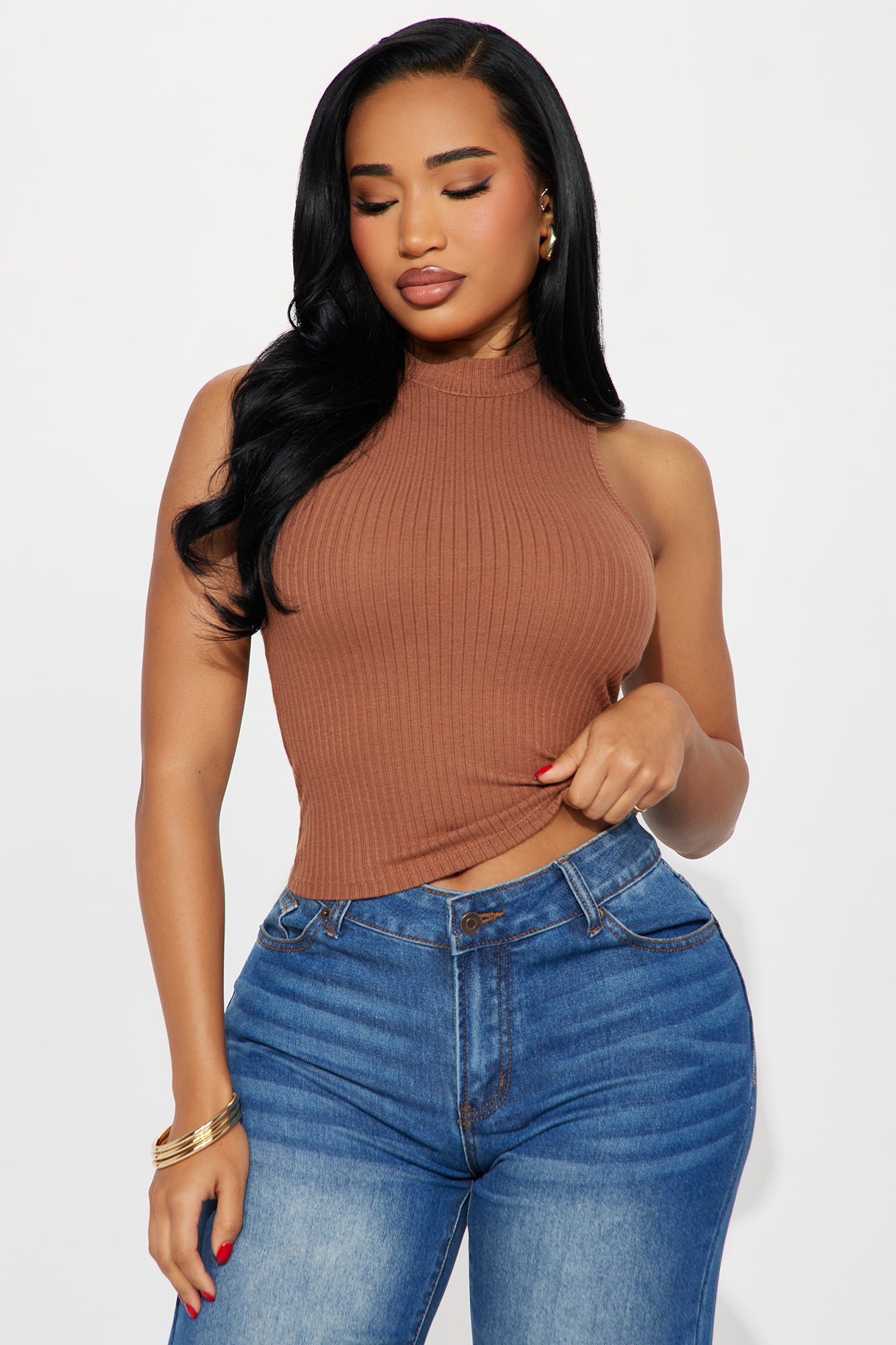 Alina Ribbed Mock Neck Tank Top - Cream - Image 3