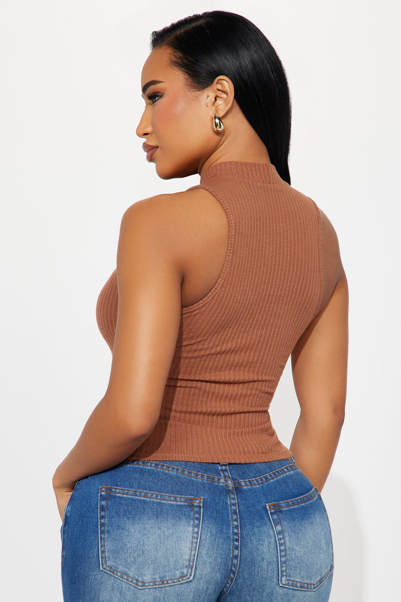 Alina Ribbed Mock Neck Tank Top - Cream - Image 4
