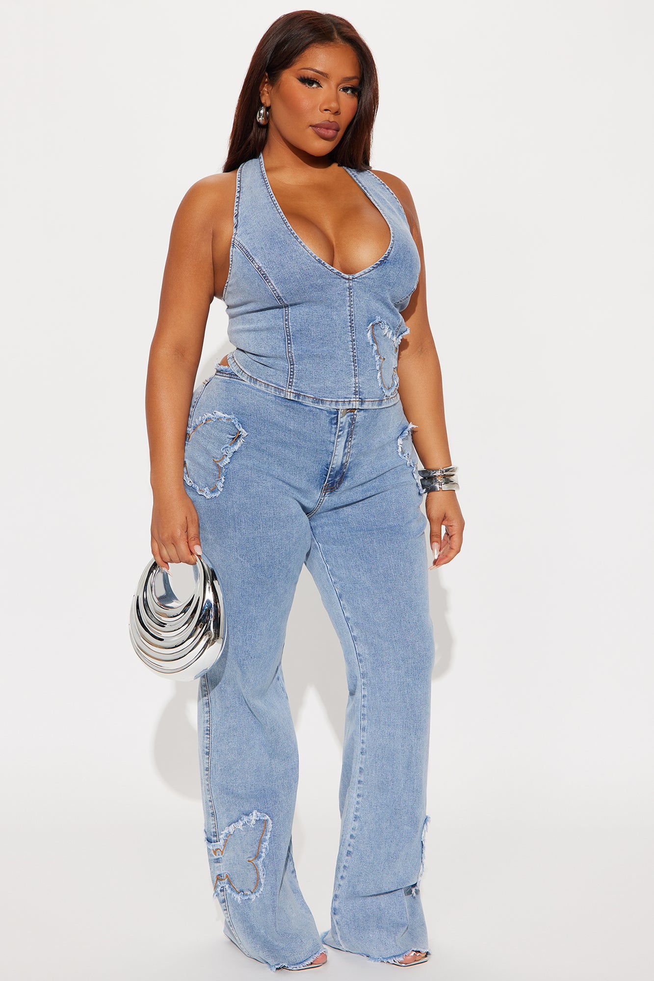Bella Butterfly Denim Pant Set - Medium Wash - Image 4