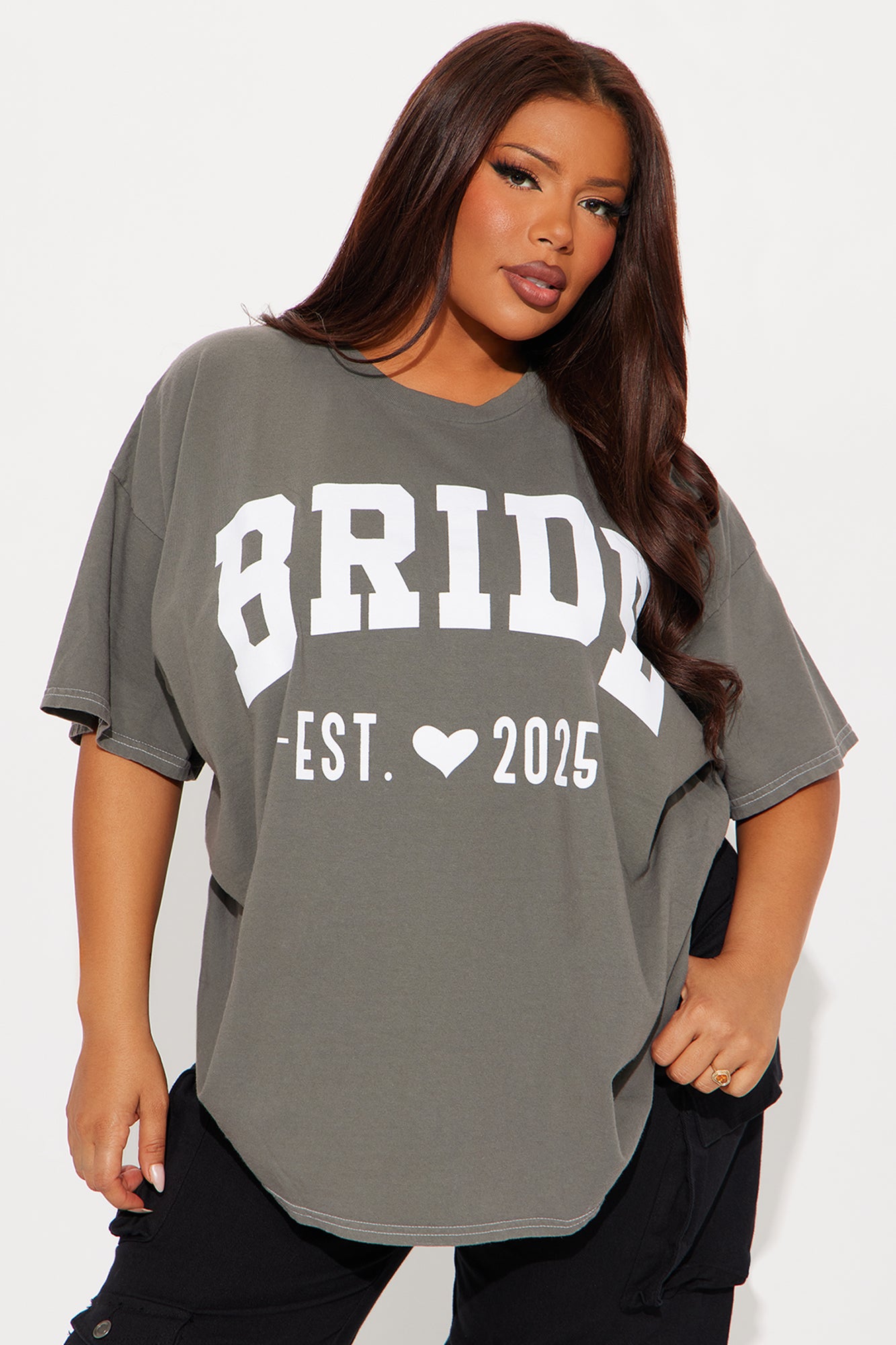 Bride To Be Washed Oversized Tee - Charcoal - Image 4