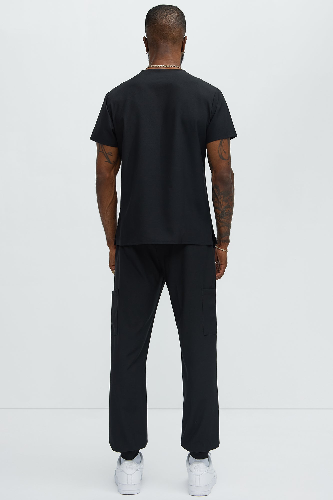 Mens Essential 4 Way Stretch Scrub Uniform Jogger Set - Black - Image 4