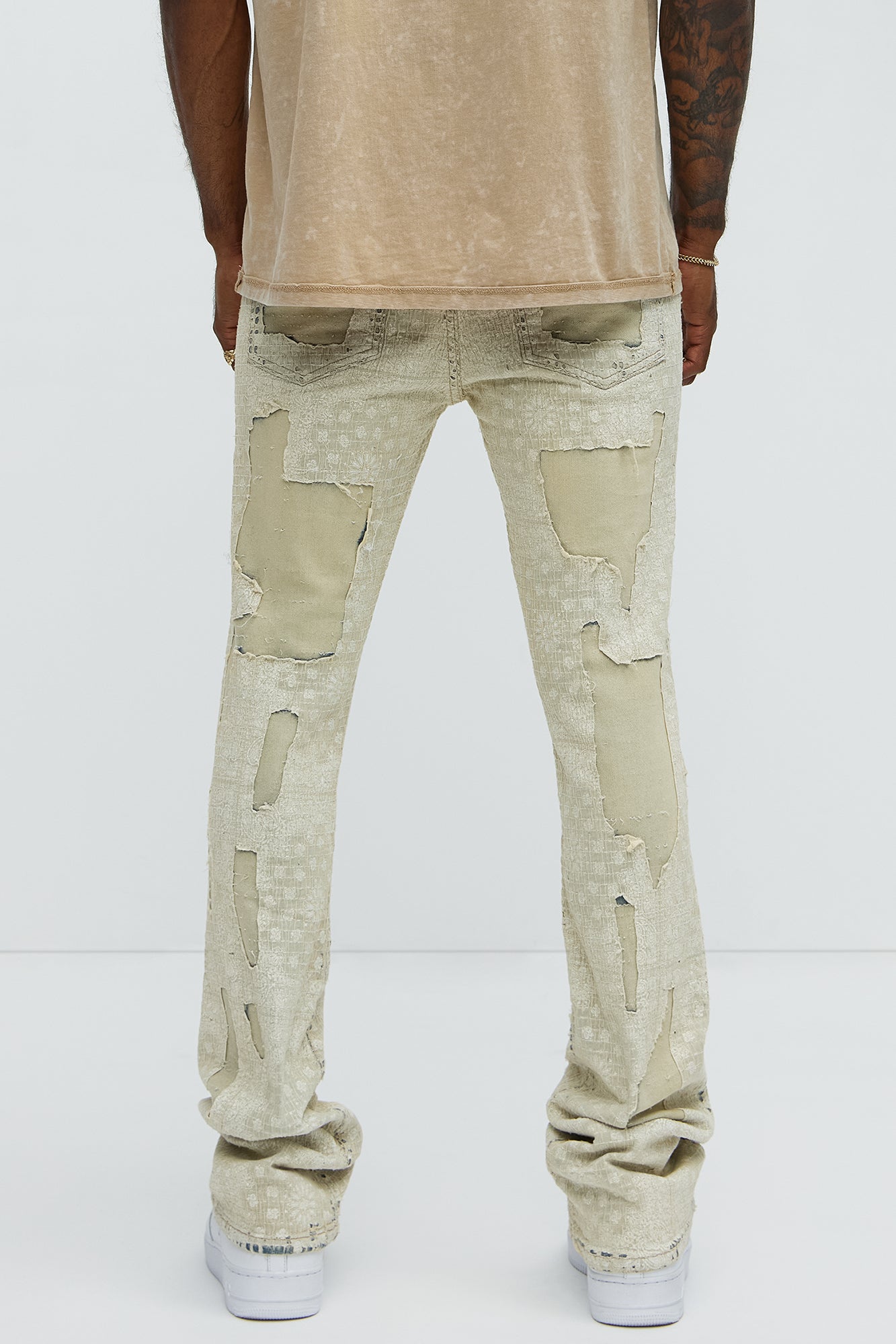 Shredded Shock Distressed Stacked Skinny Flare Jeans - Light Wash - Image 4