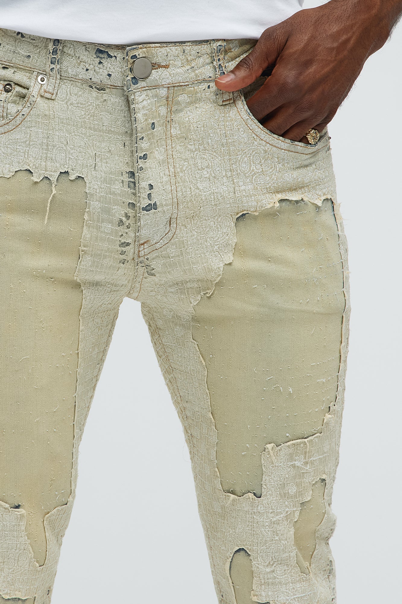 Shredded Shock Distressed Stacked Skinny Flare Jeans - Light Wash - Image 3
