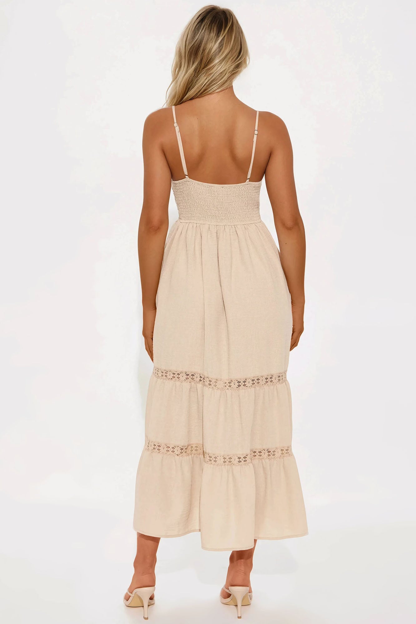 Tahlia Linen Midi Dress - Tan - Image 3
