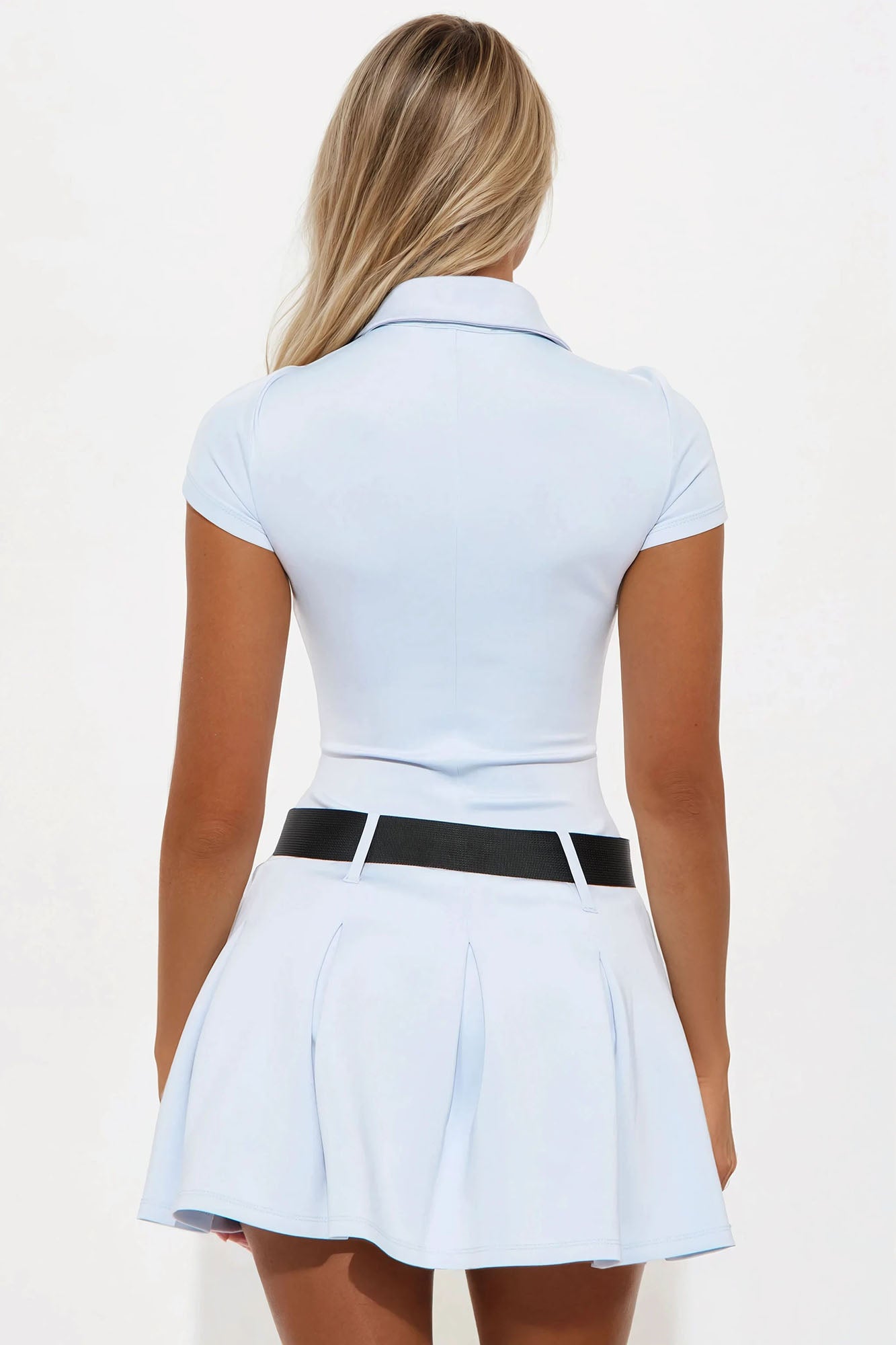 Walker Belted Polo Mini Dress - Light Blue - Image 3
