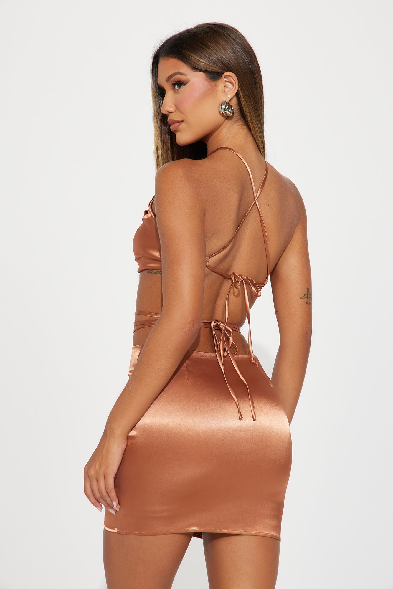 Natural Beauty Satin Skirt Set - Cognac - Image 3