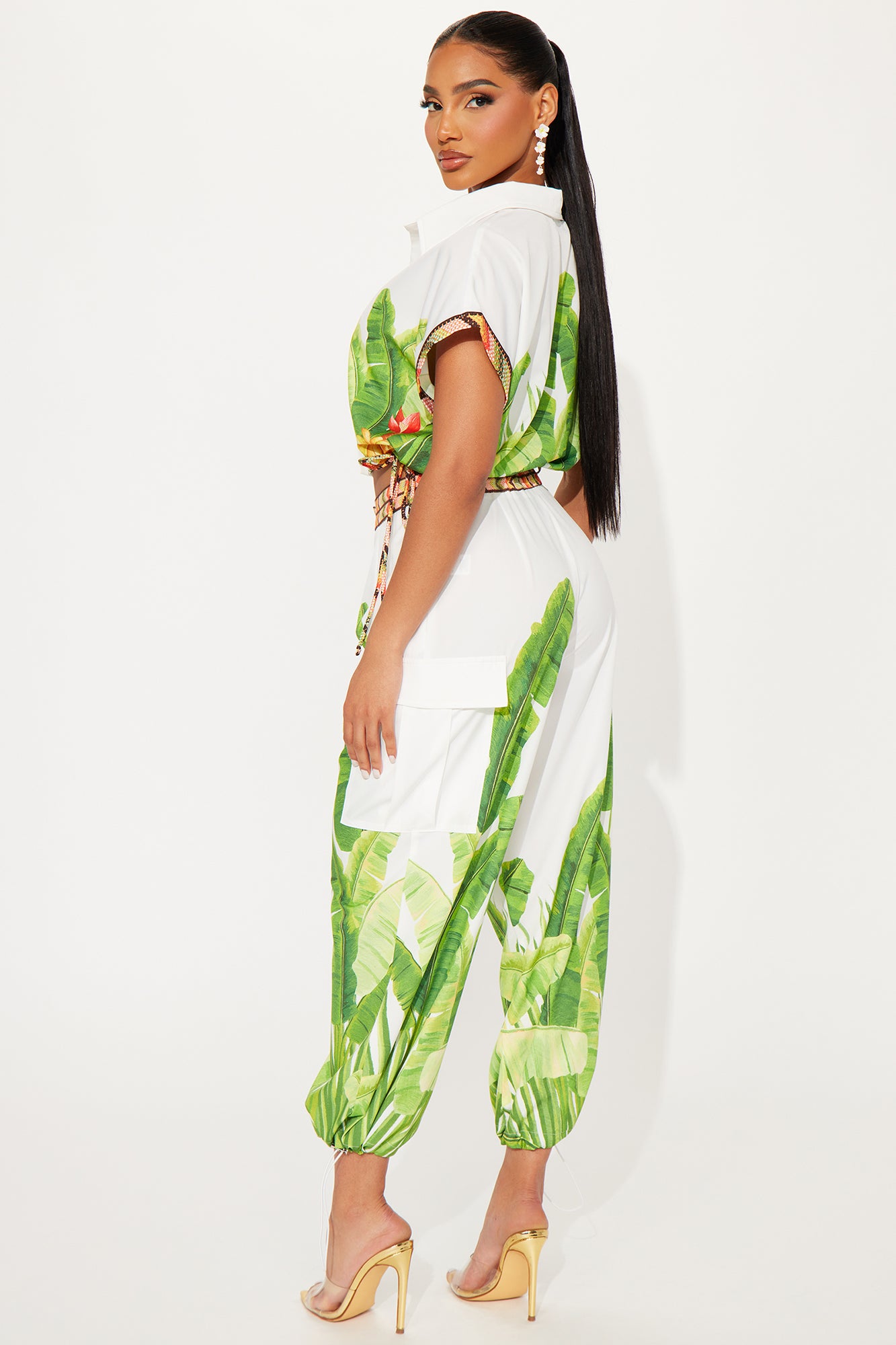 Tropical Oasis Satin Jogger Set - White/combo - Image 4