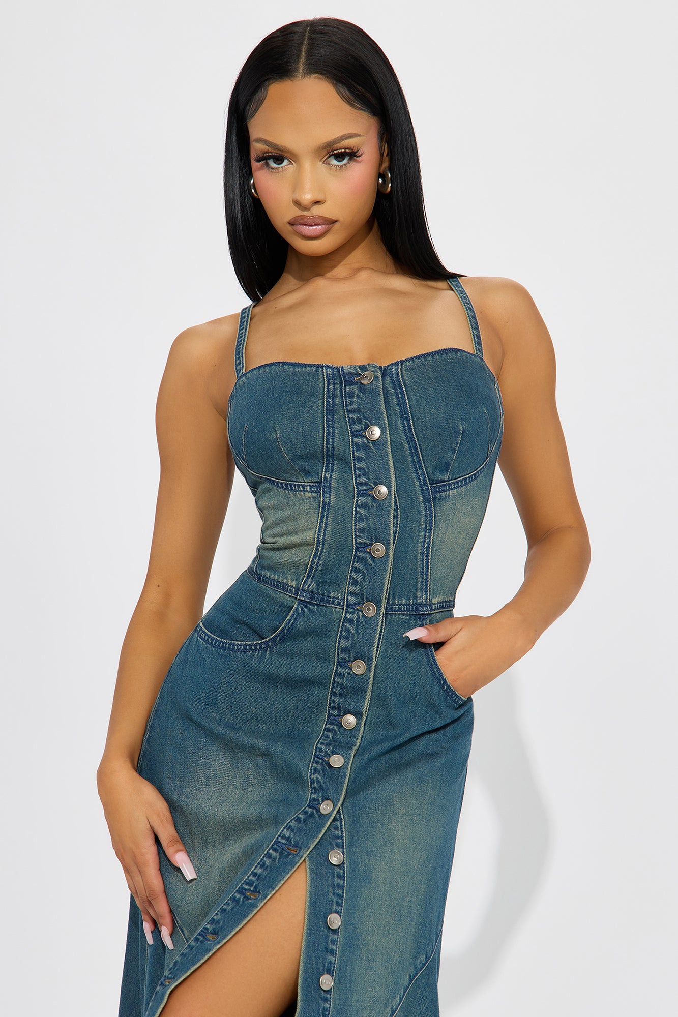 Allie Denim Maxi Dress - Medium Wash - Image 3