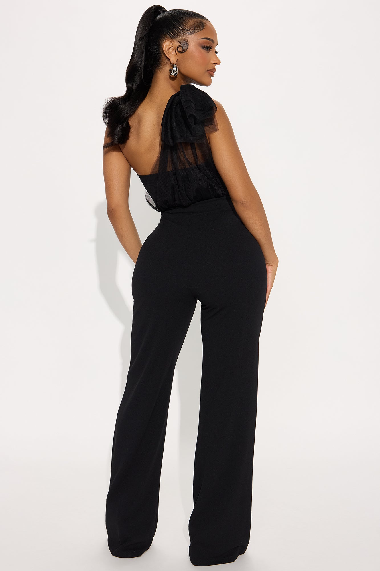 Clara Crepe Tie Shoulder Jumpsuit - Black - Image 3
