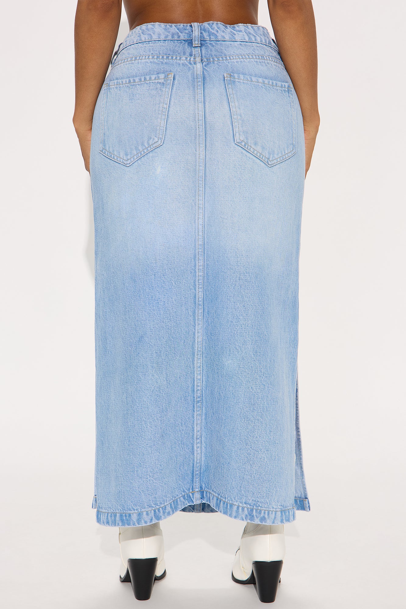 Pepper Denim Dual Side Slit Ankle Maxi Skirt - Light Wash - Image 3