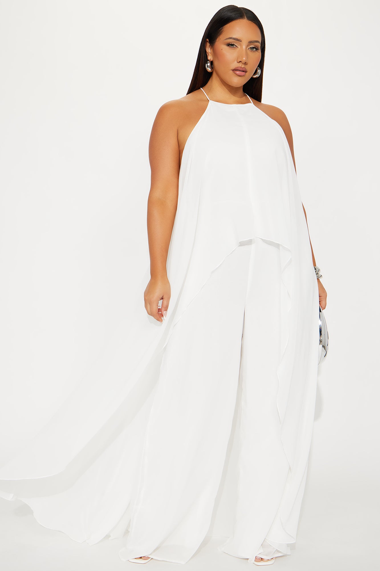 Bella Flowy Chiffon Jumpsuit - White - Image 4