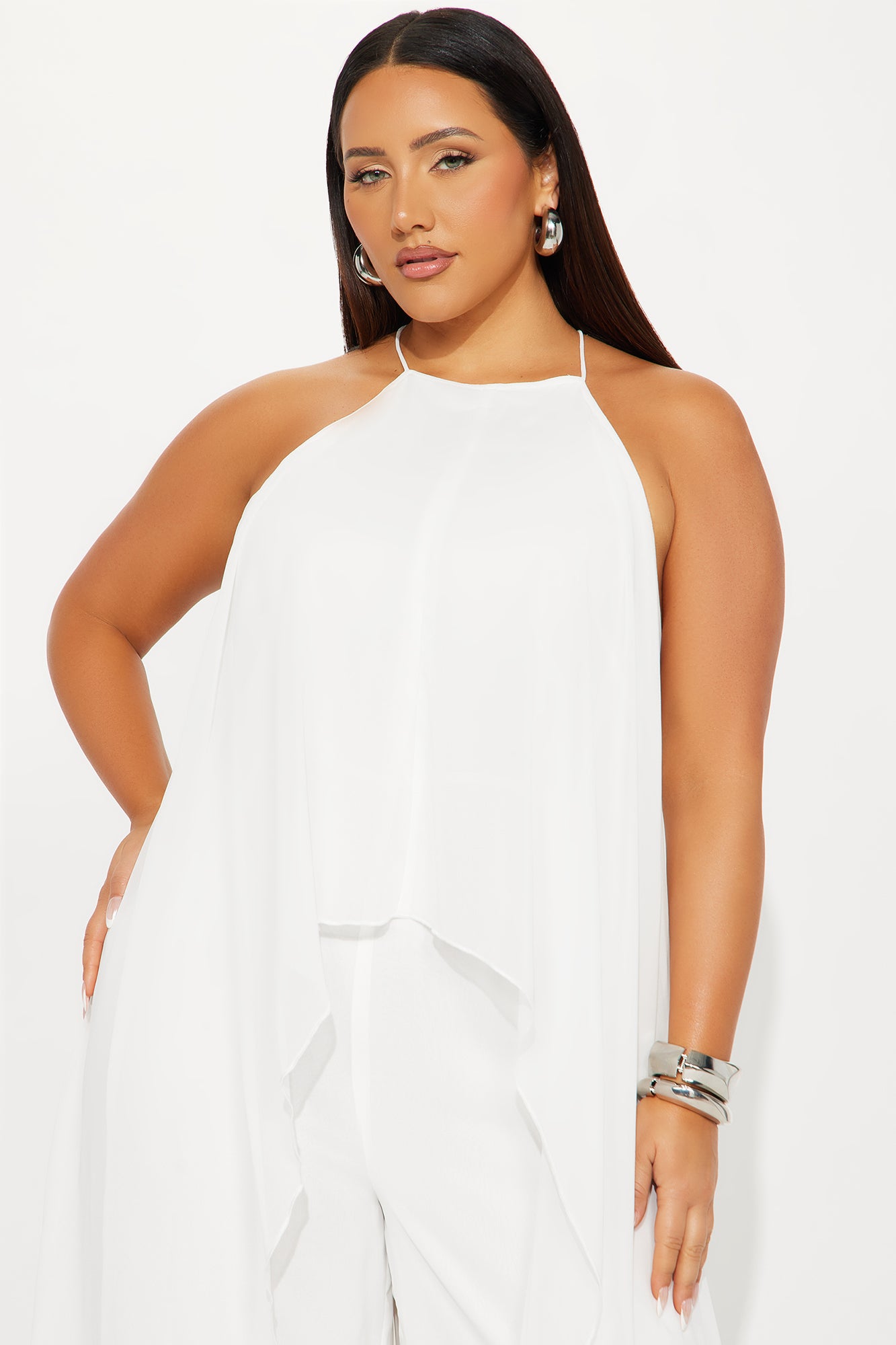 Bella Flowy Chiffon Jumpsuit - White - Image 5