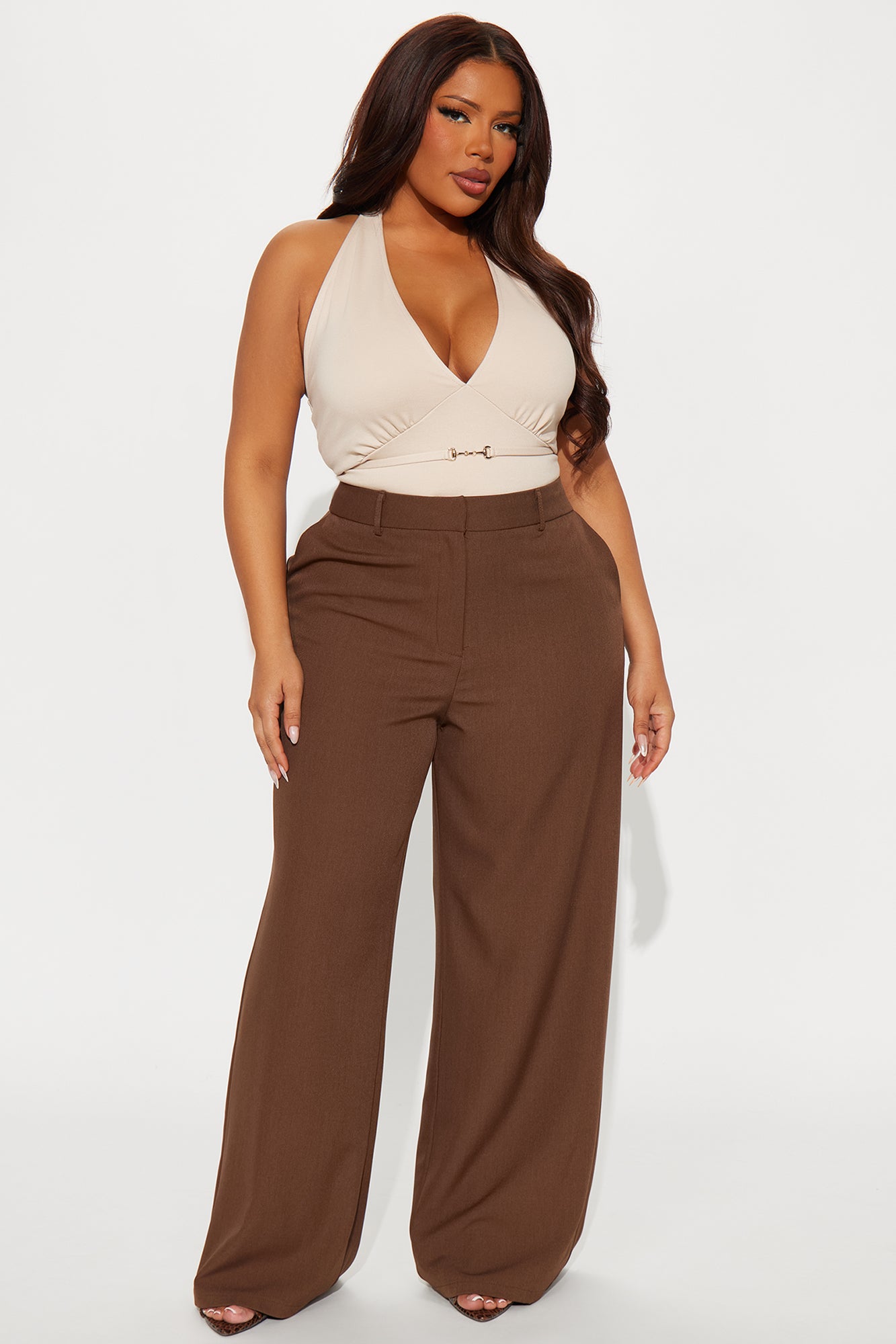 Calling Off Work Halter Bodysuit - Taupe - Image 6