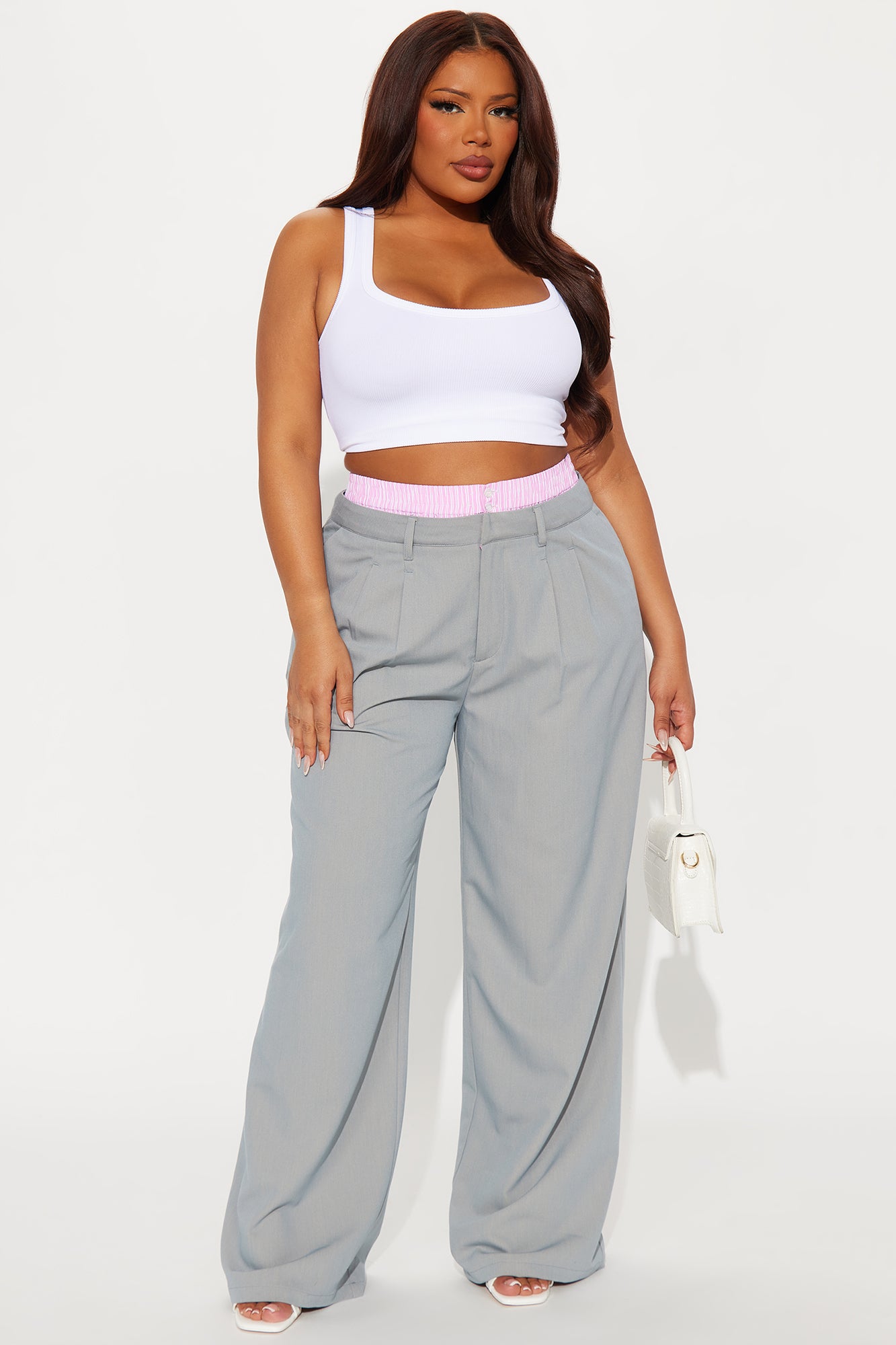 Are You Ready Double Waistband Wide Leg Trouser - Heather Grey - Image 4