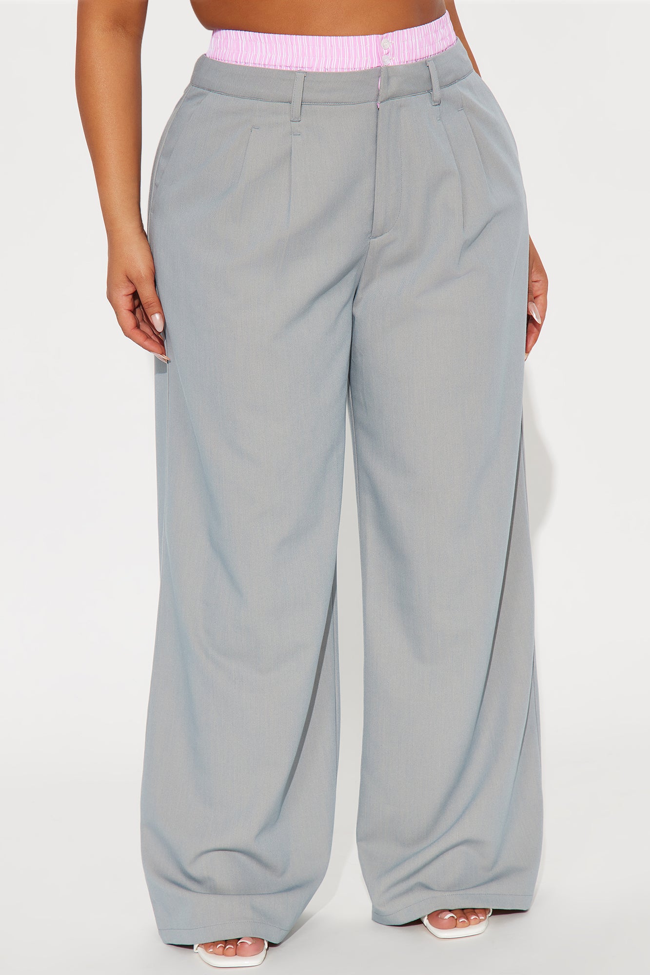 Are You Ready Double Waistband Wide Leg Trouser - Heather Grey - Image 5