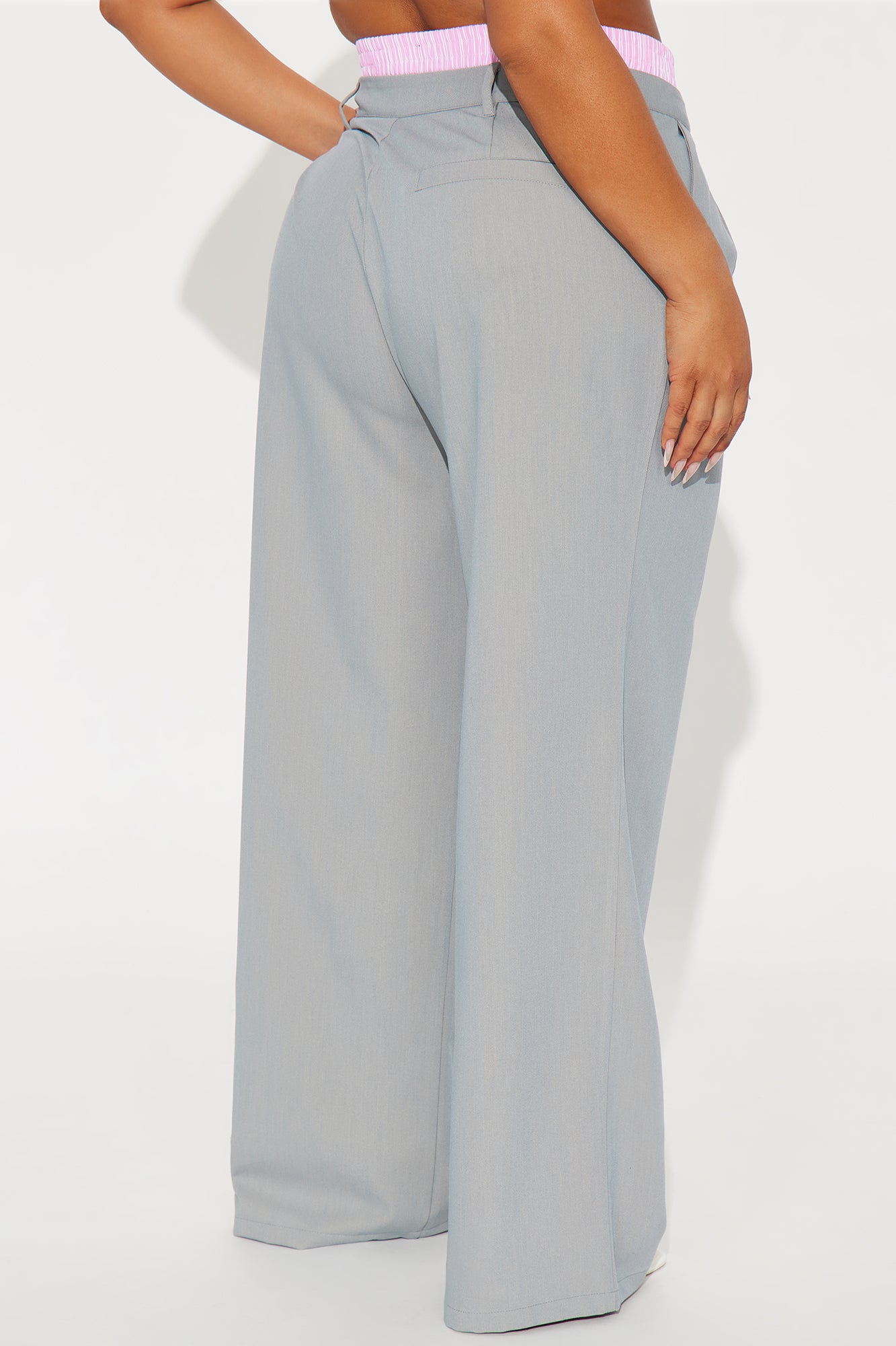 Are You Ready Double Waistband Wide Leg Trouser - Heather Grey - Image 6