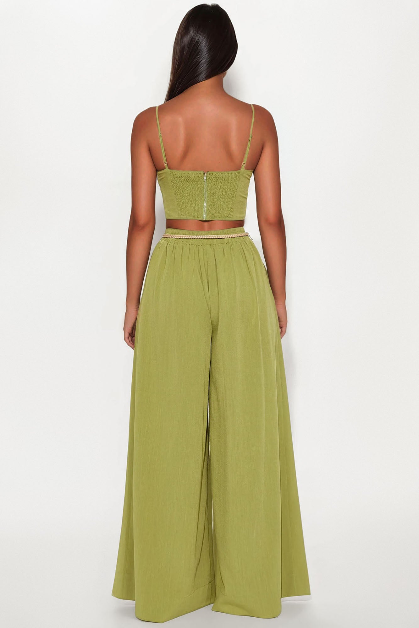 Sandy Toes Linen Wide Leg Pant Set - Olive - Image 3