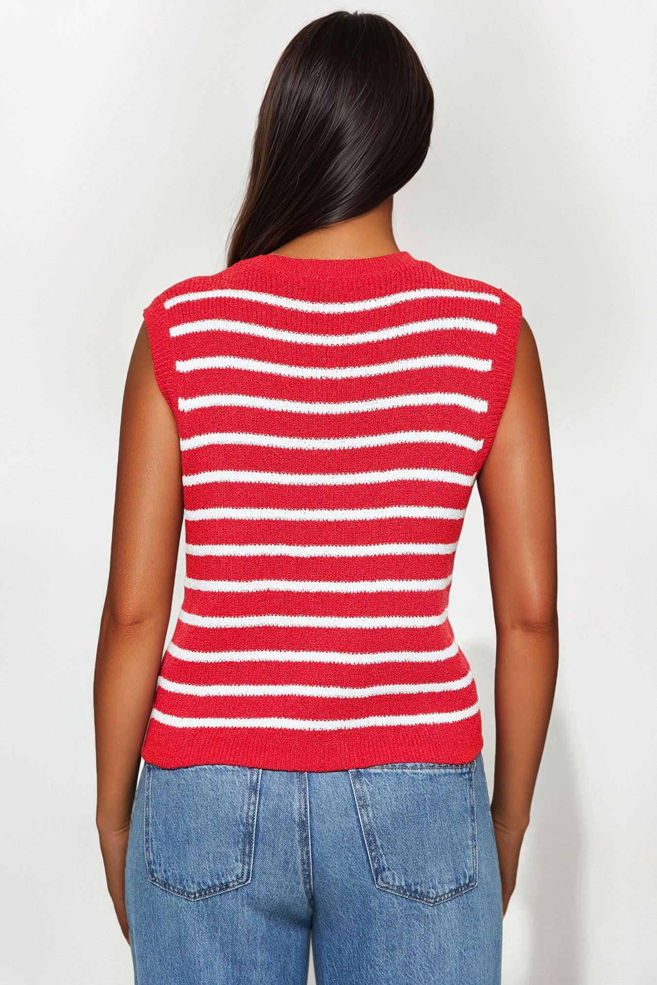 Perfectly Sweet Striped Sweater Vest - Red/White - Image 4