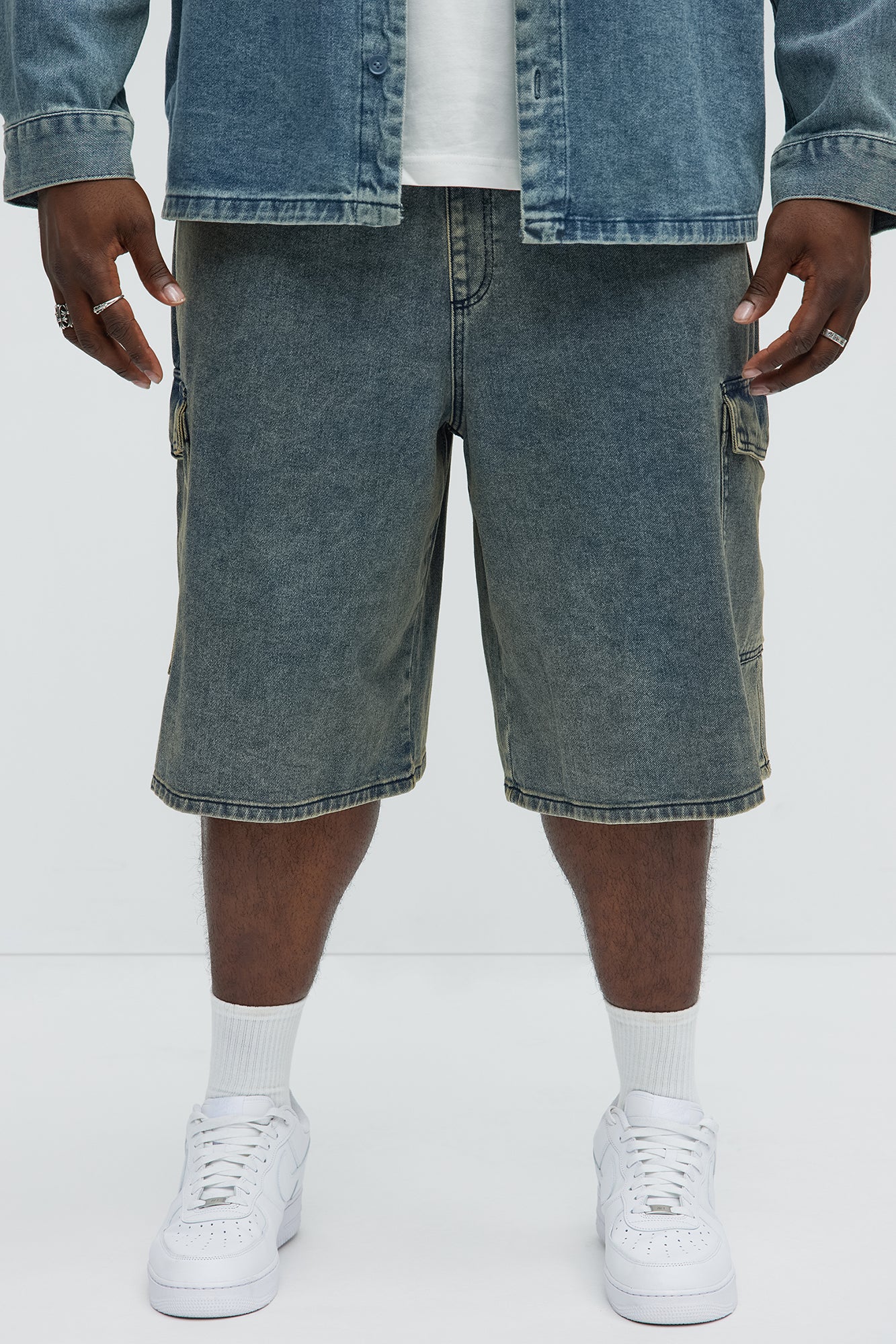 Hit Me With Baggy Cargo Denim Shorts - Vintage Blue Wash - Image 6