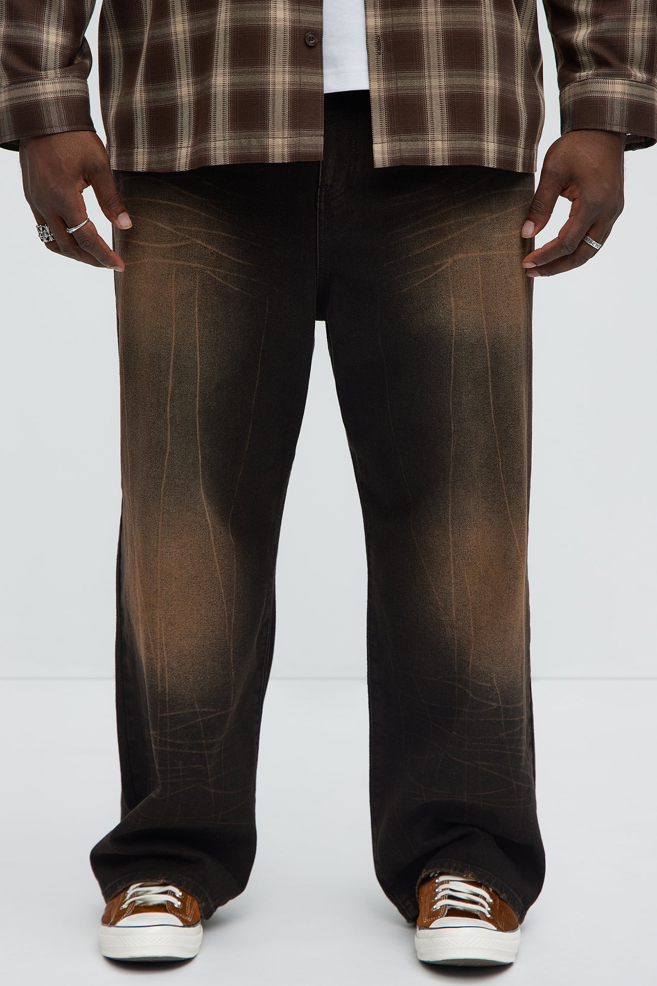 Sun Bleached Baggy Jeans - Dark Brown - Image 6