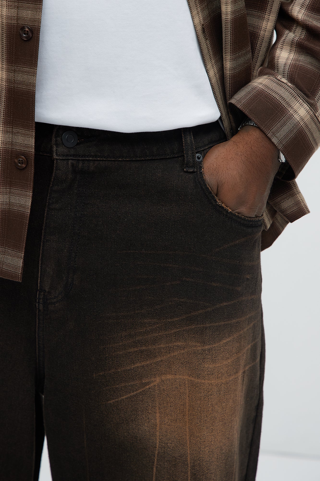 Sun Bleached Baggy Jeans - Dark Brown - Image 8
