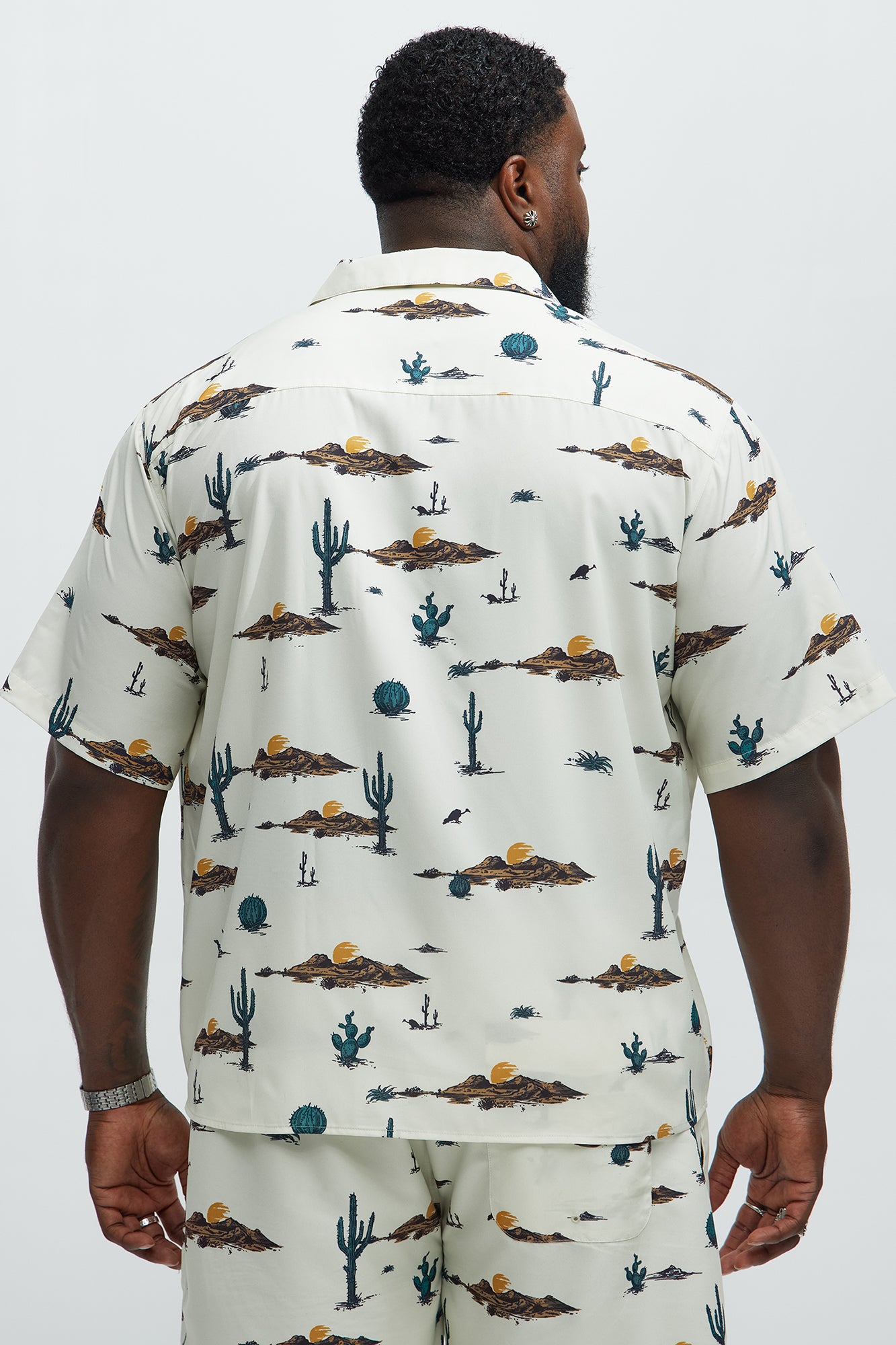Desert Cuban Collar Button Up Shirt - White/combo - Image 6