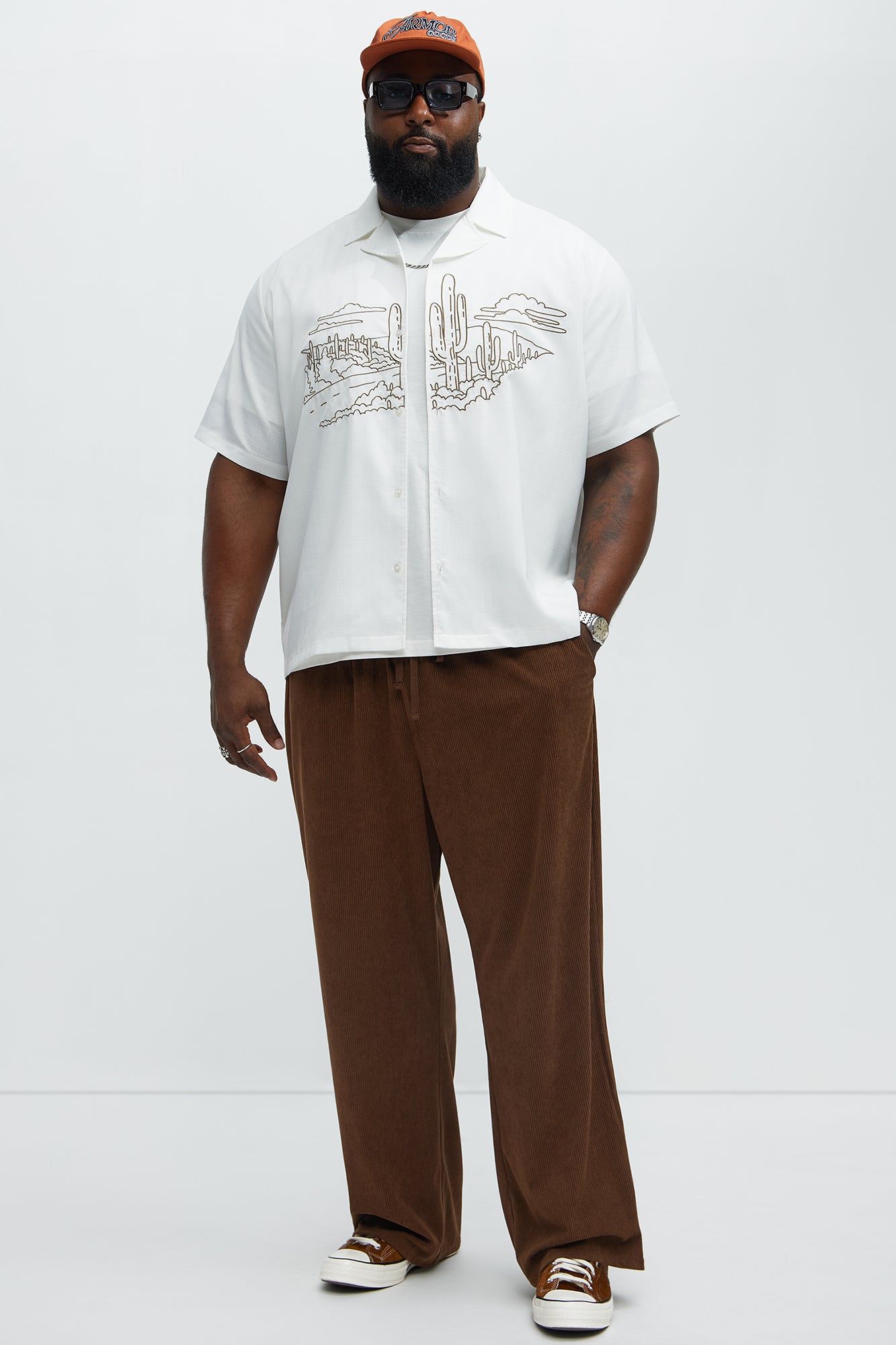 Desert Embroidered Cuban Collar Button Up - White - Image 6