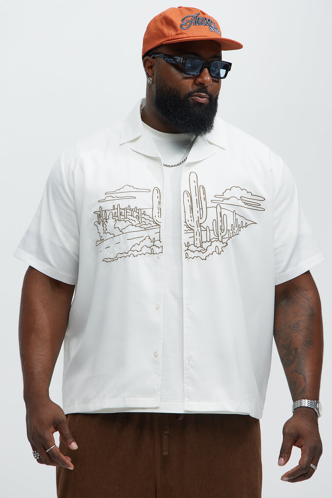 Desert Embroidered Cuban Collar Button Up - White - Image 5