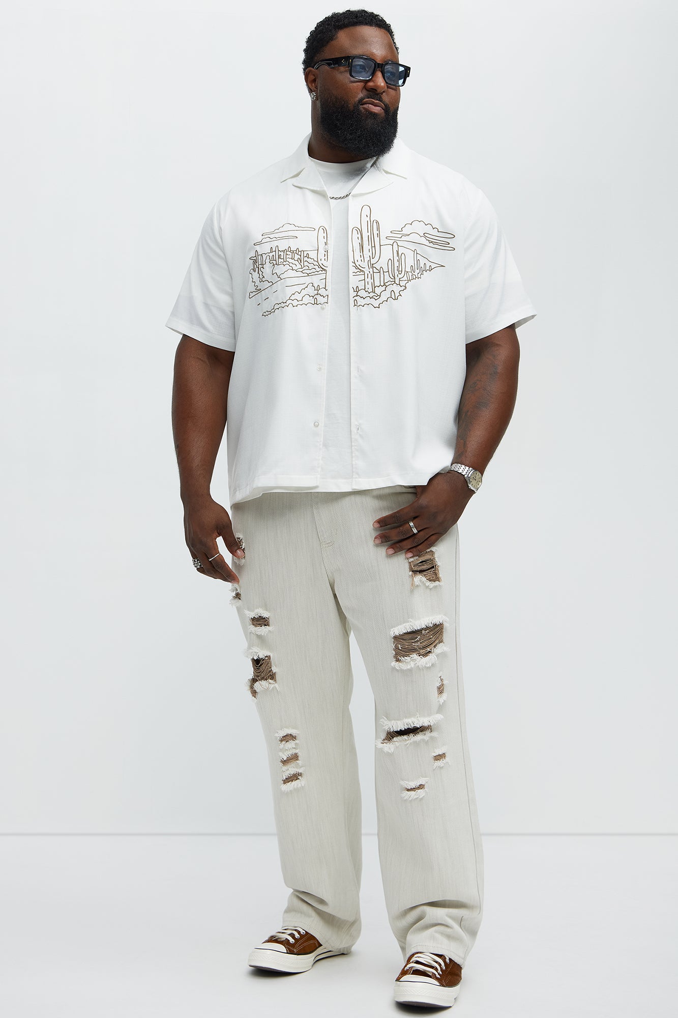Hector Distressed Straight Jeans - Beige - Image 7