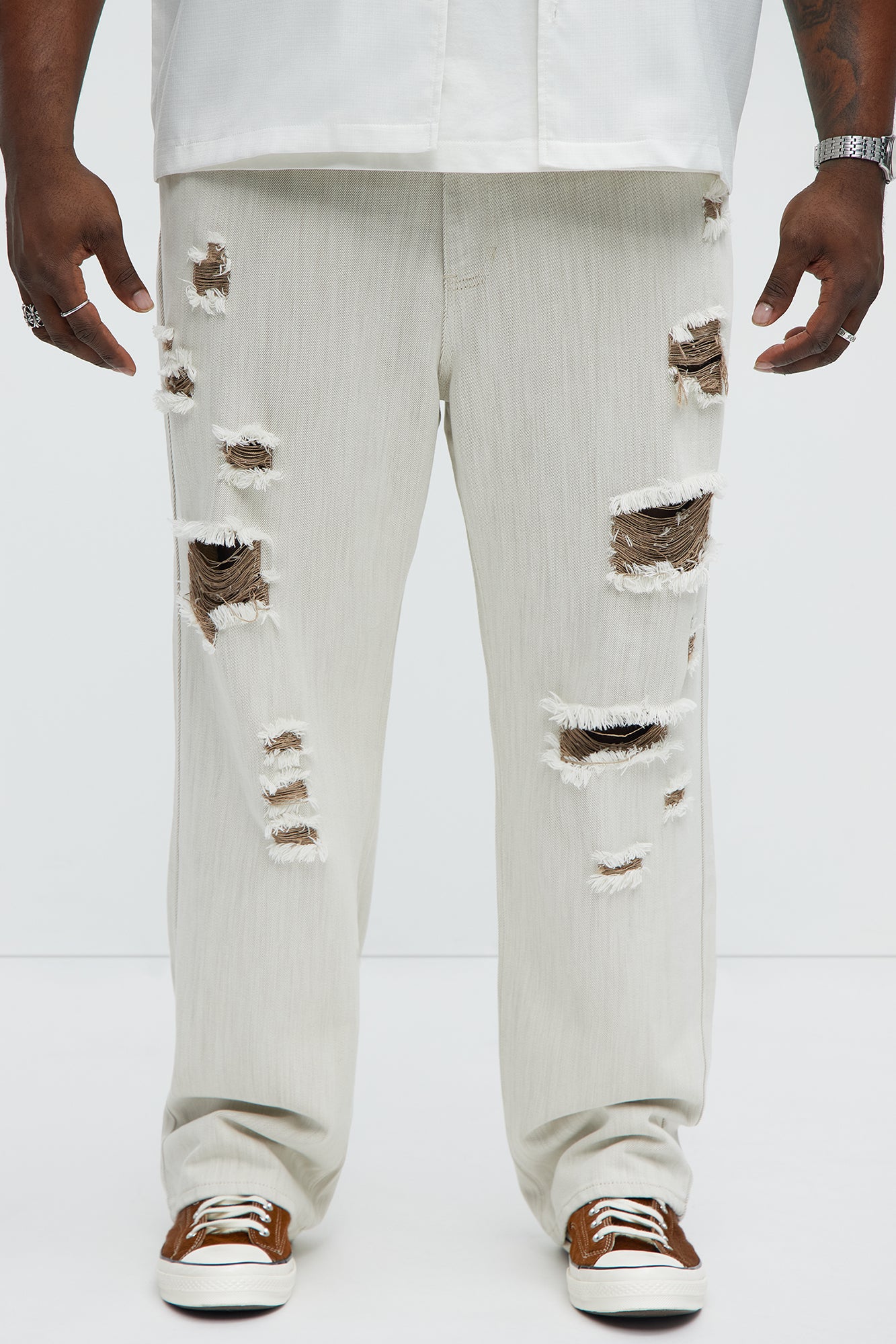 Hector Distressed Straight Jeans - Beige - Image 6