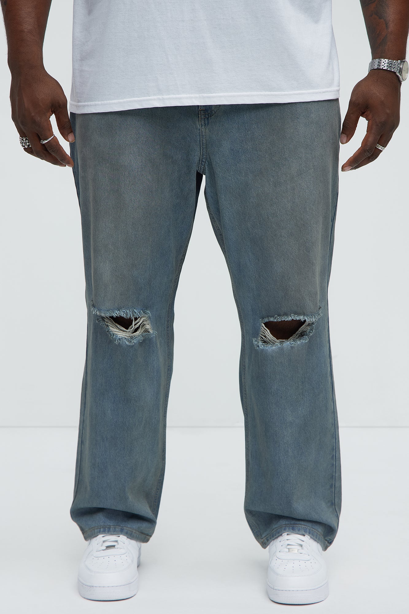 Roll Out Ripped Straight Jeans - Light Blue Wash - Image 5