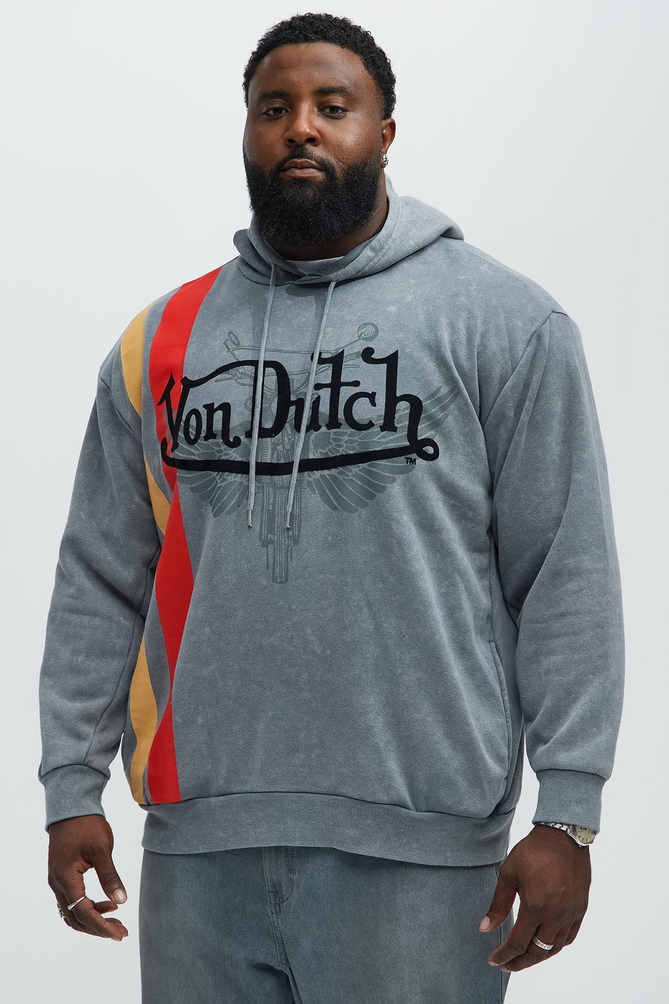 Von Dutch Racing Stripes Hoodie - Charcoal - Image 5