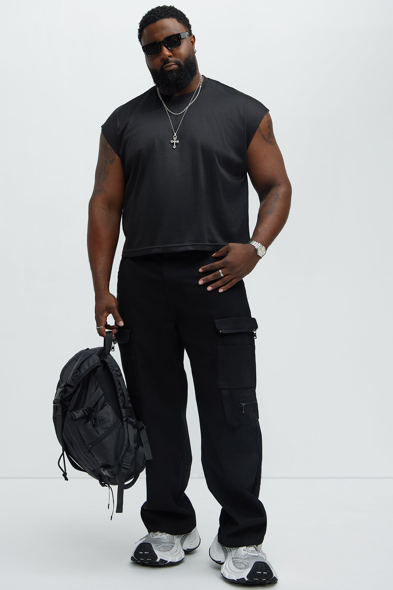 Boxy Mesh Sleeveless Muscle Tee - Black - Image 6