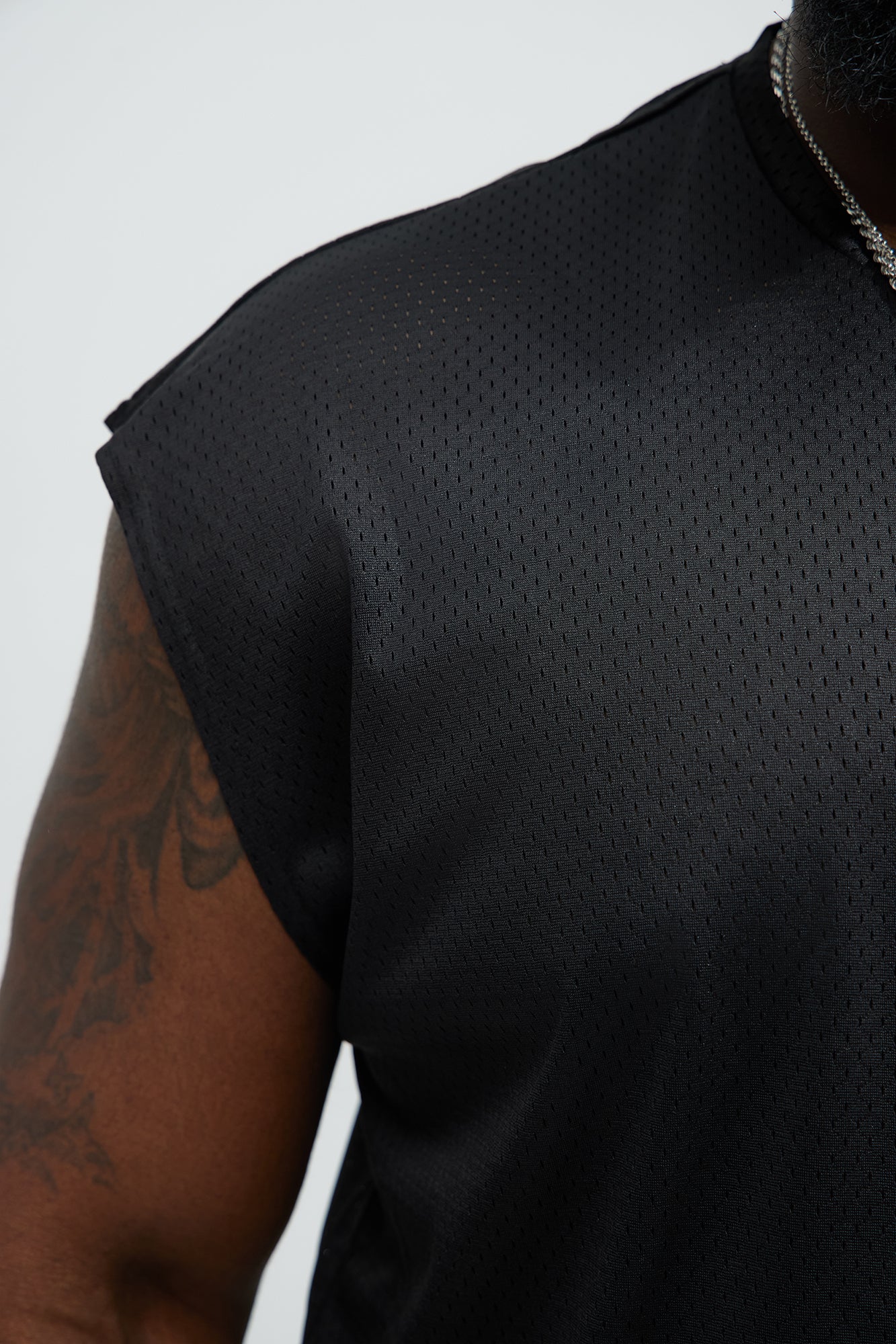 Boxy Mesh Sleeveless Muscle Tee - Black - Image 7