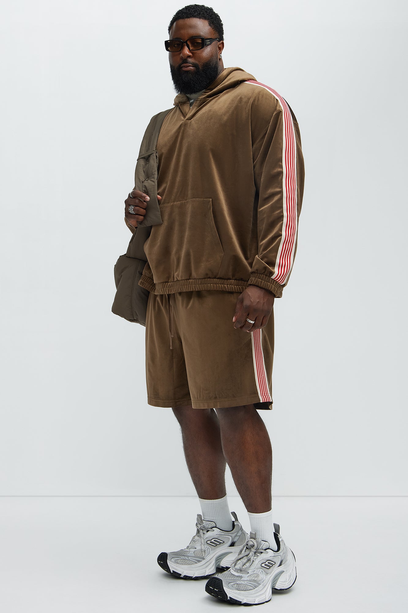 Like You Do Velour Relaxed Shorts - Brown - Image 7
