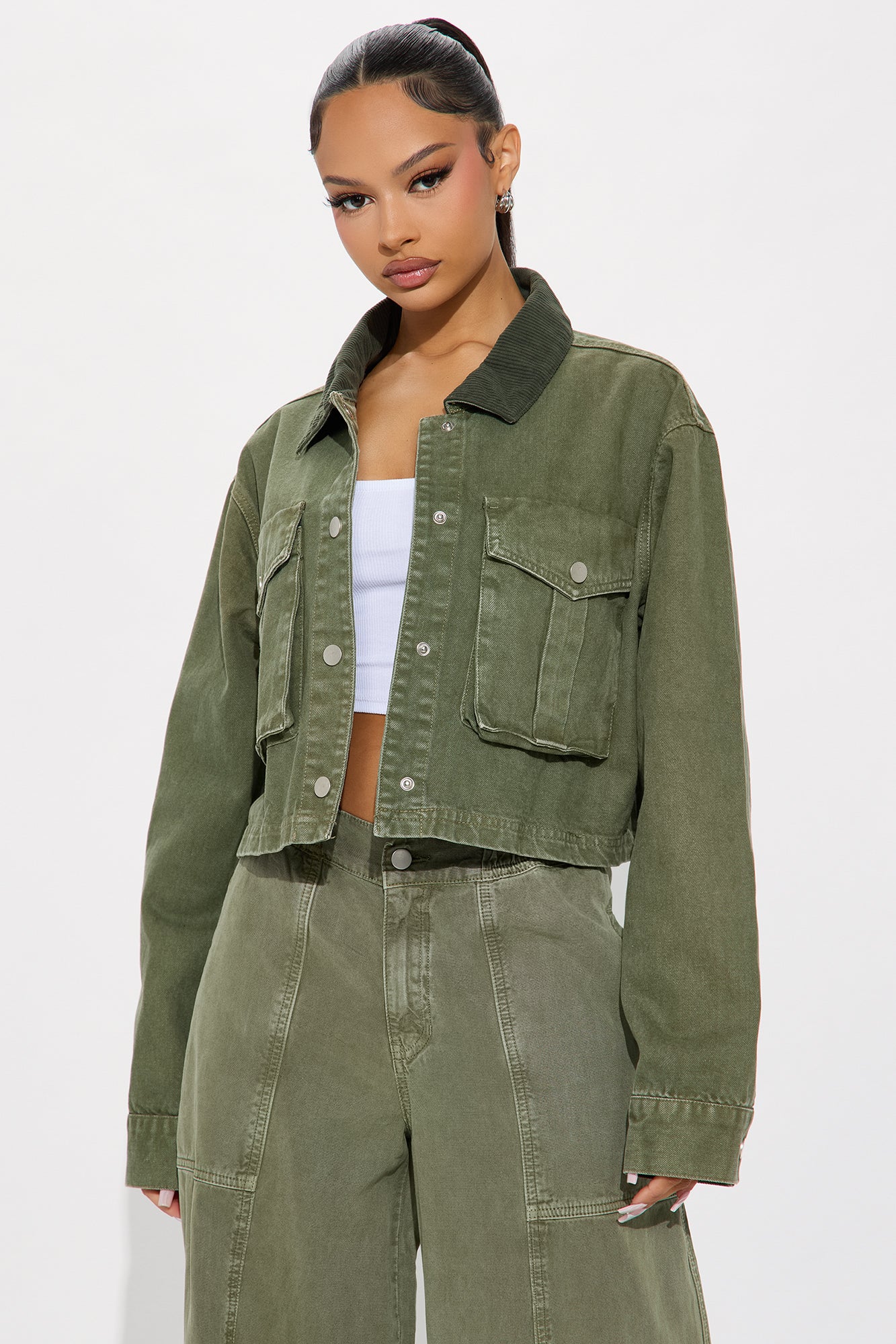 Cleo Cargo Trucker Jacket - Olive - Image 3