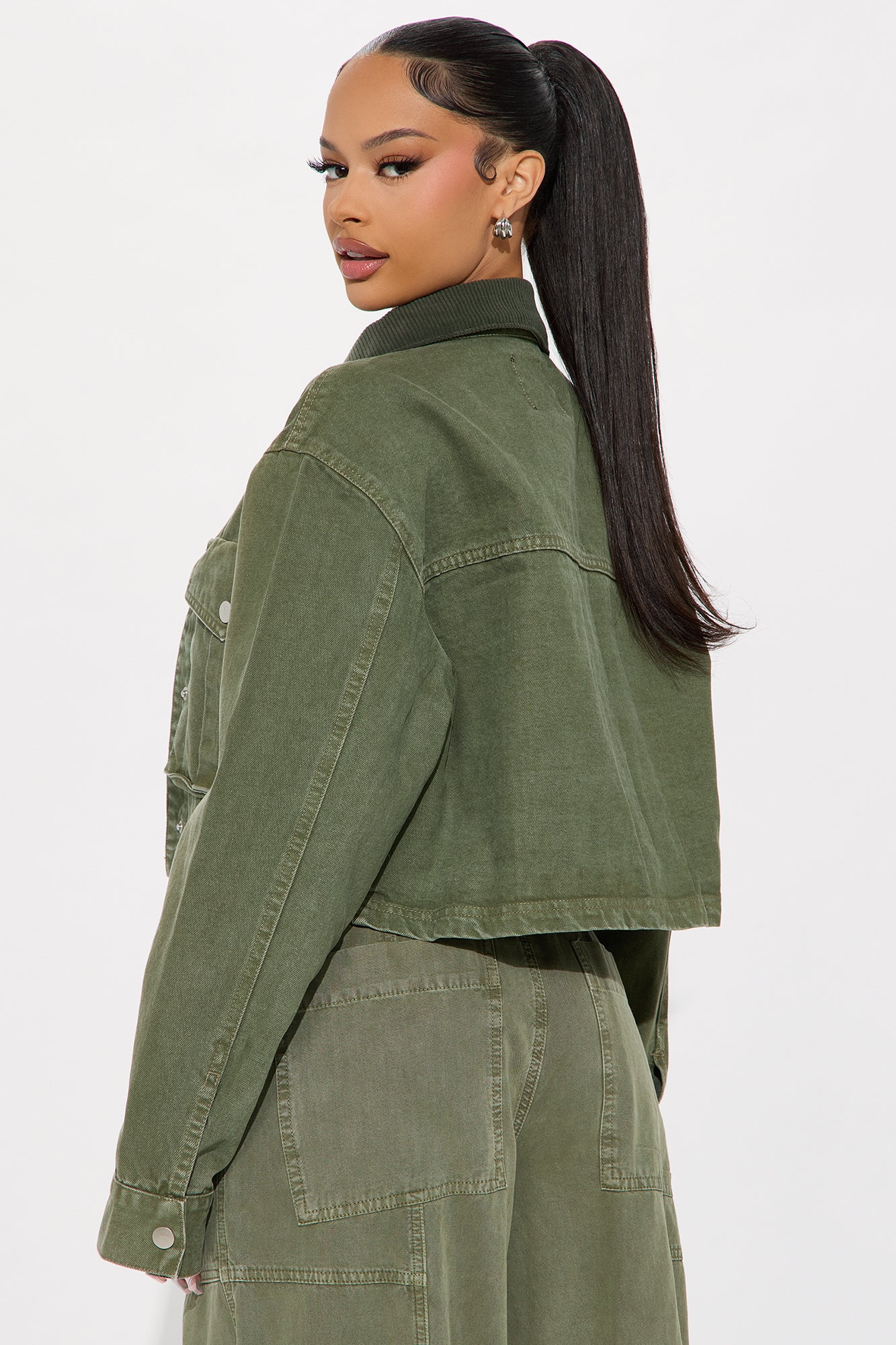 Cleo Cargo Trucker Jacket - Olive - Image 4