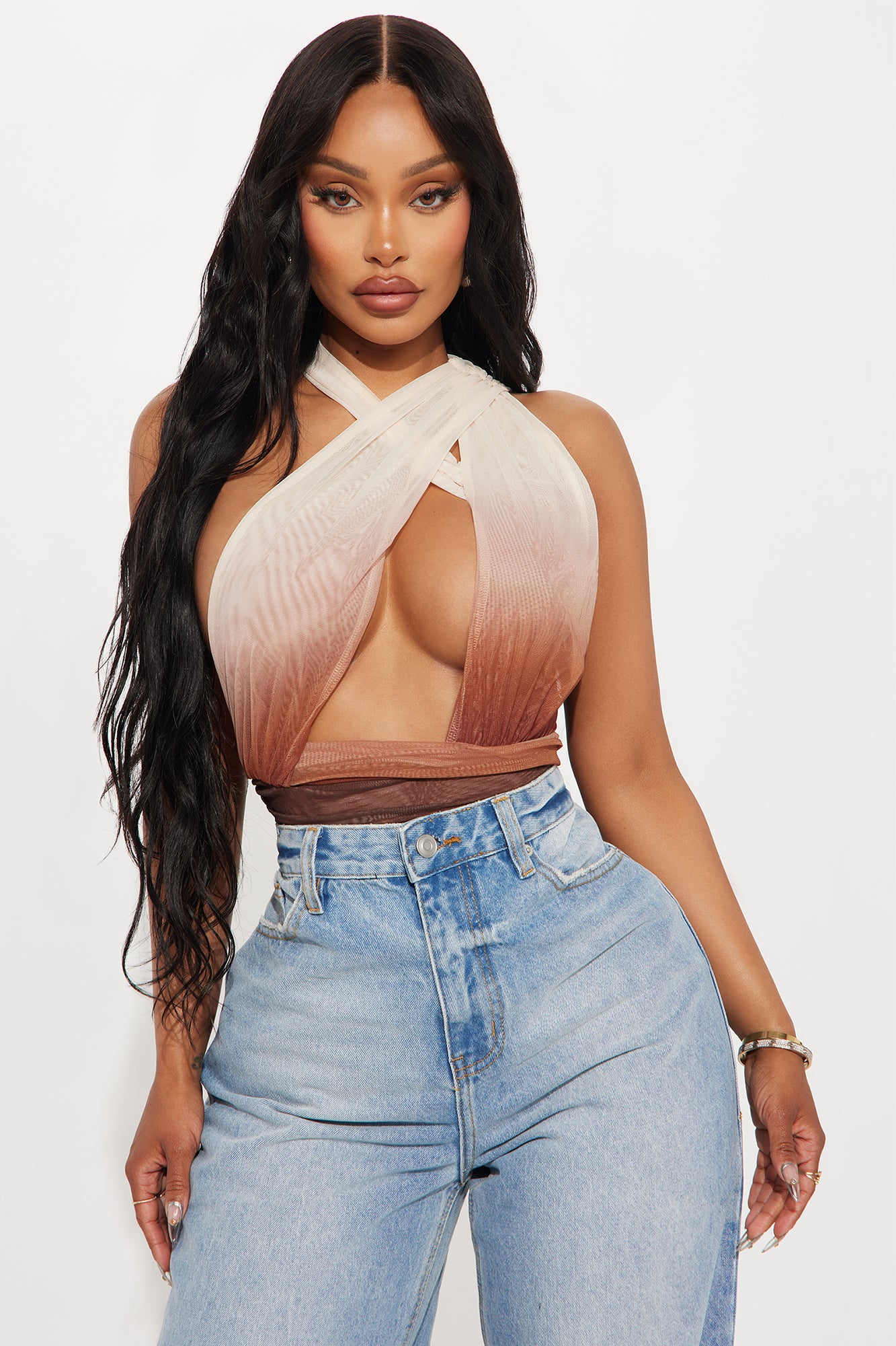 Booking Flights Mesh Bodysuit - Brown/combo - Image 3