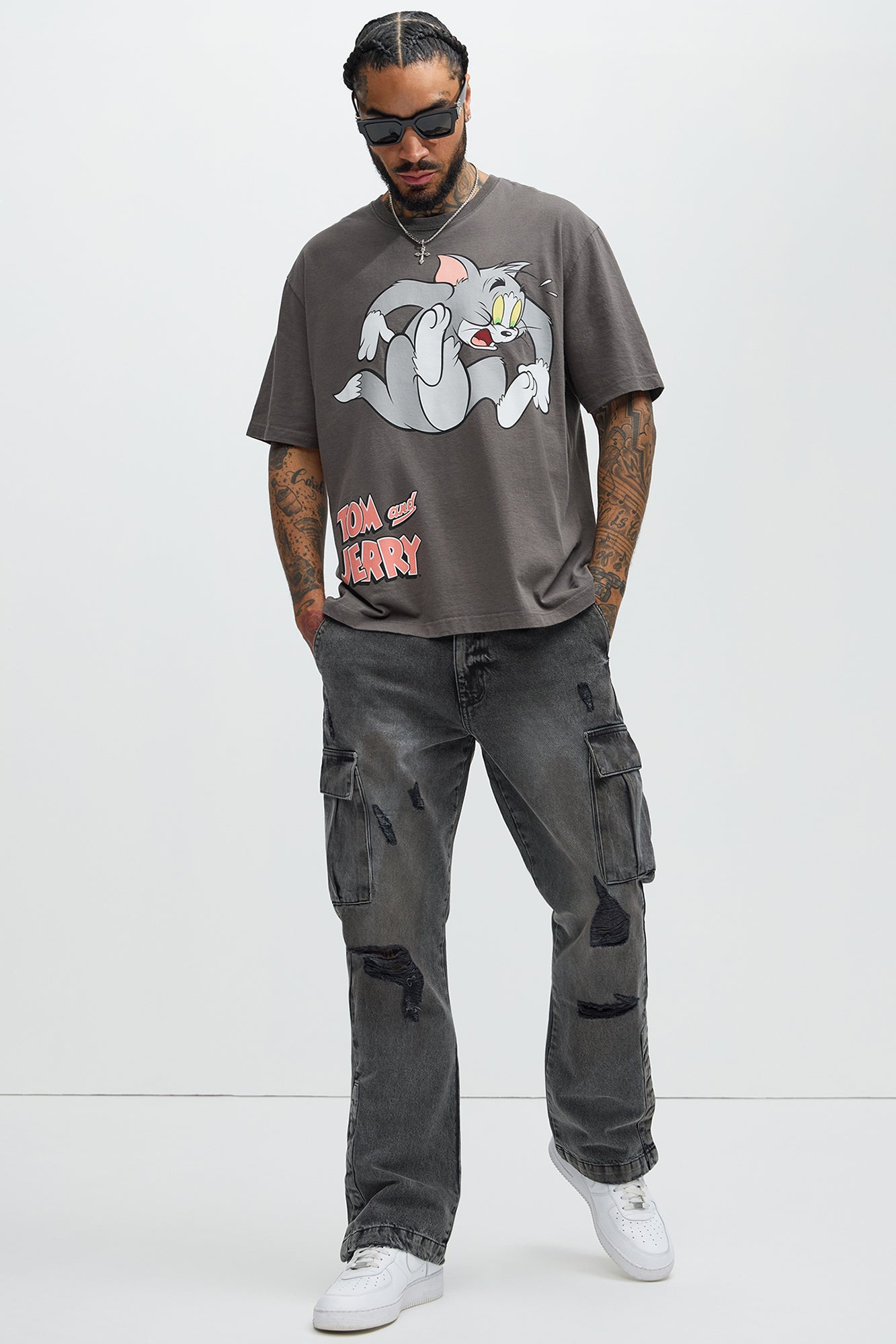 Stacked Slim Flare Kyan Cargo Jeans - Charcoal - Image 3