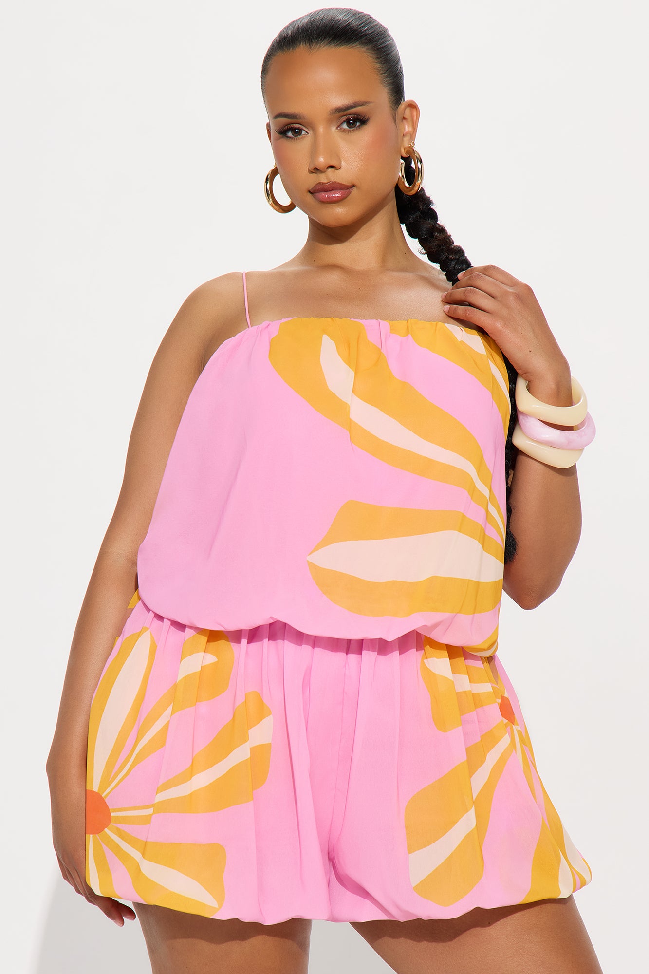 Calista Chiffon Bubble Hem Romper - Pink/combo - Image 4