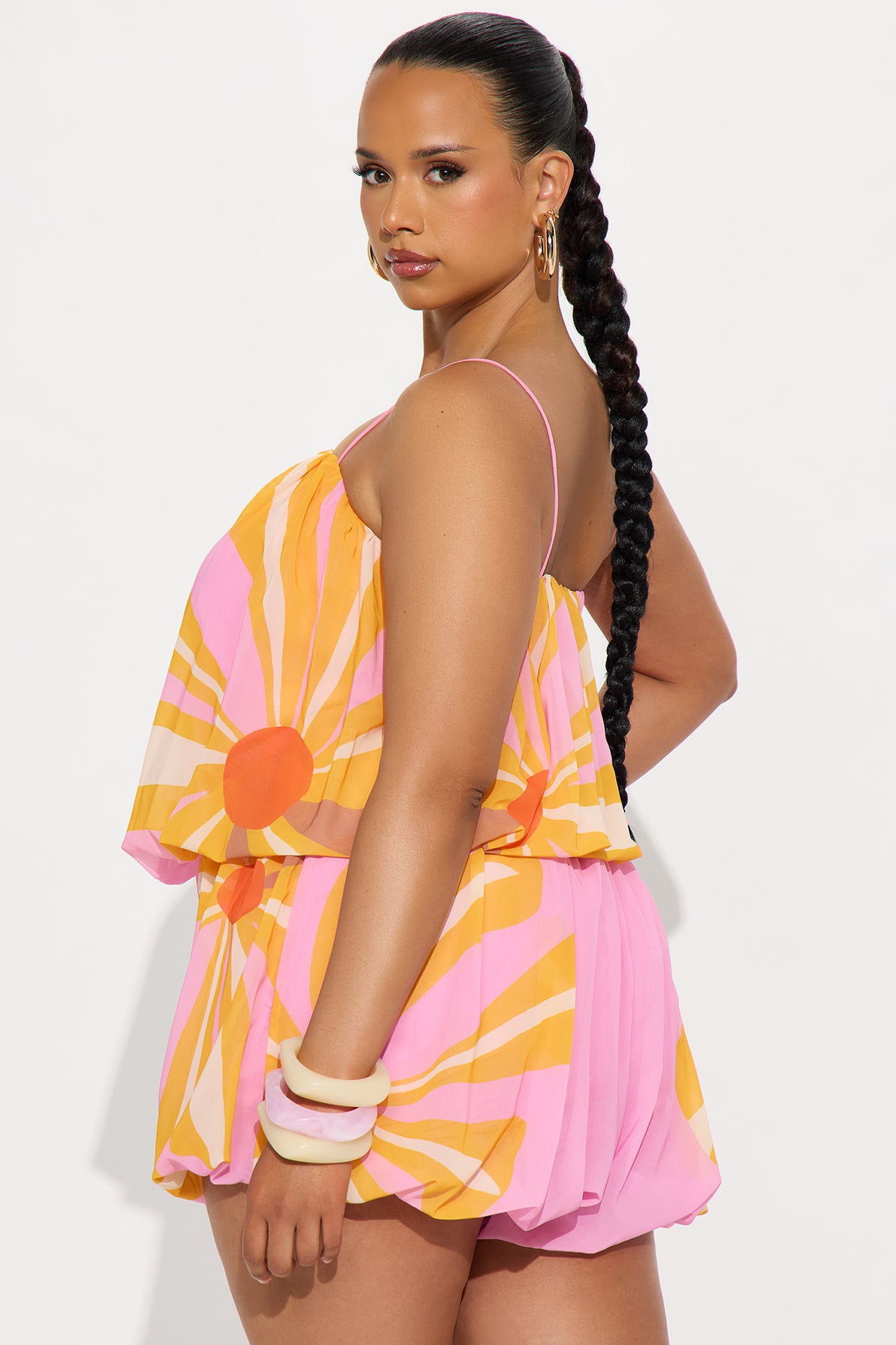 Calista Chiffon Bubble Hem Romper - Pink/combo - Image 6